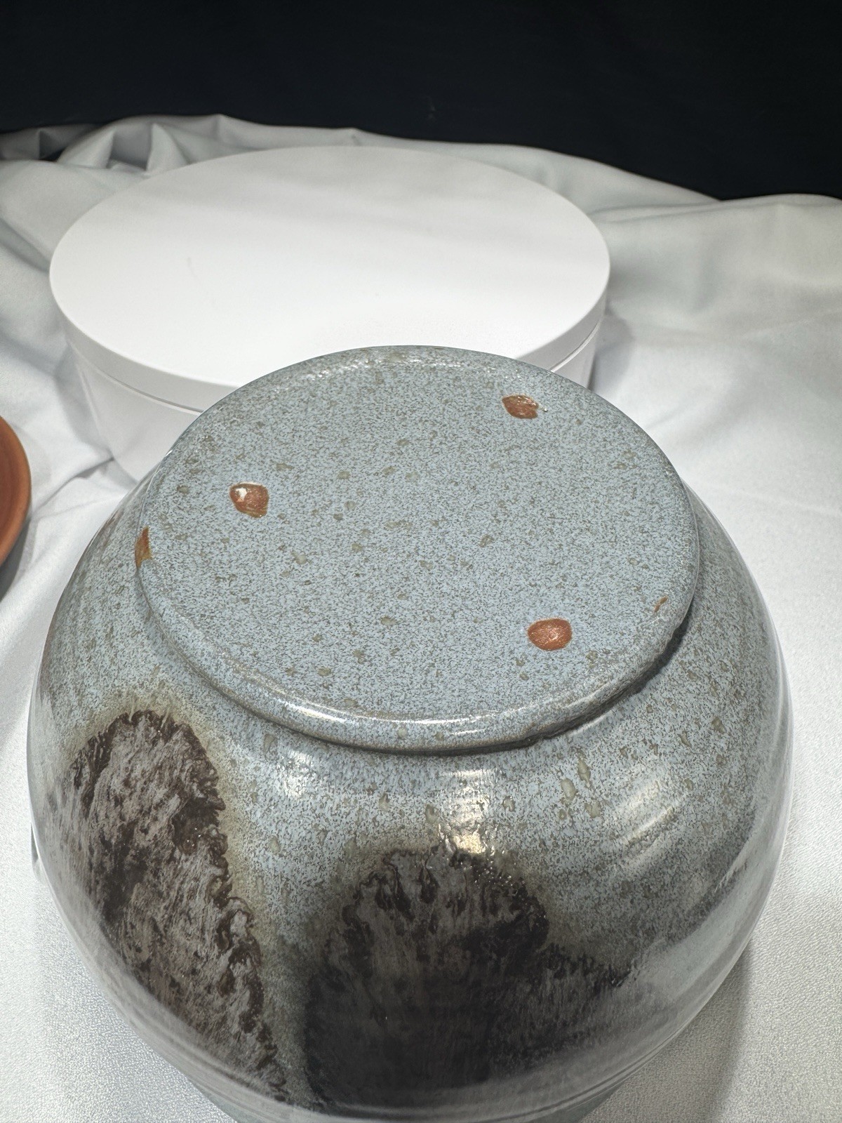 Folk Art Stoneware Stew Pot With Lid, Blue Glaze Pottery Gray Bowl Terracotta
