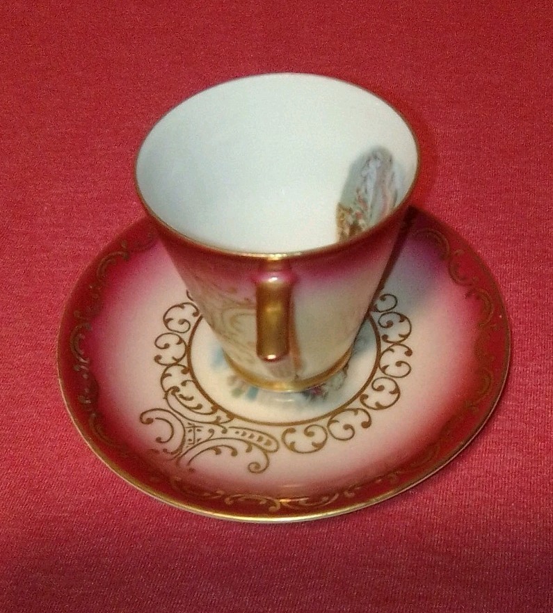 Mitterteich Bavaria Germany Demitasse Cup And Saucer Gold Trim Red/pink/Cream