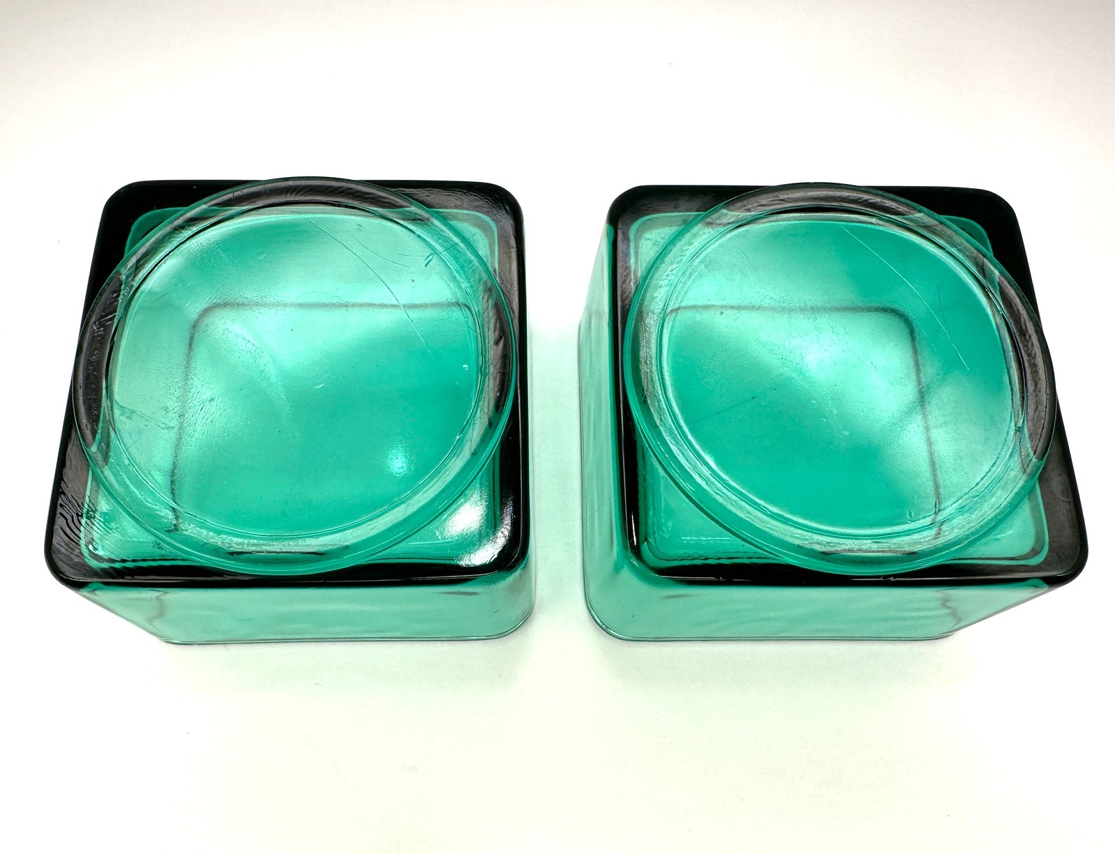 Vintage Jeannette Ultramarine Glass Refrigerator Dishes Pair 1930s Stackable Set
