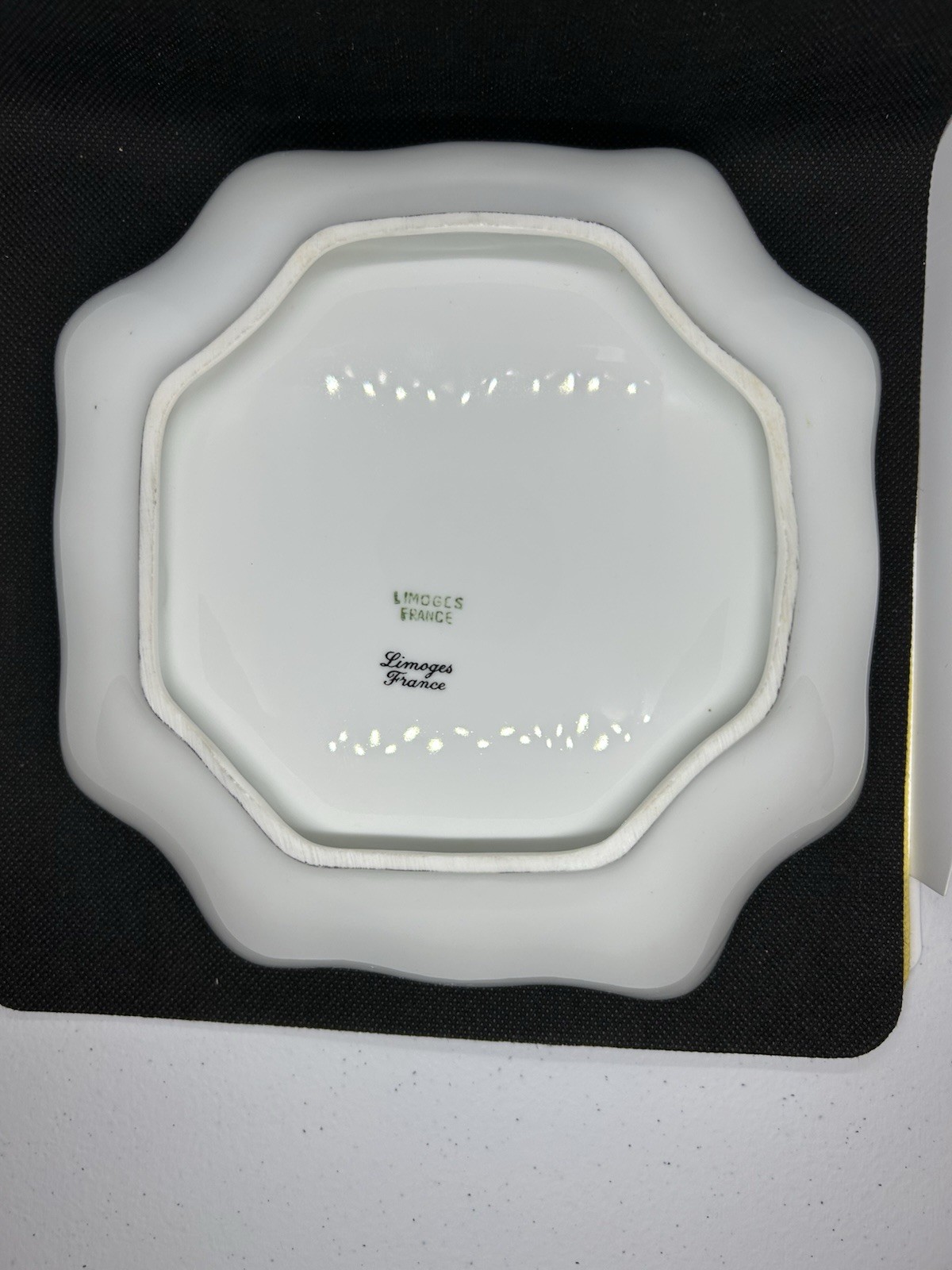 Limoges France Floral Porcelain Square Bowl White Pink Green Gold Glossy