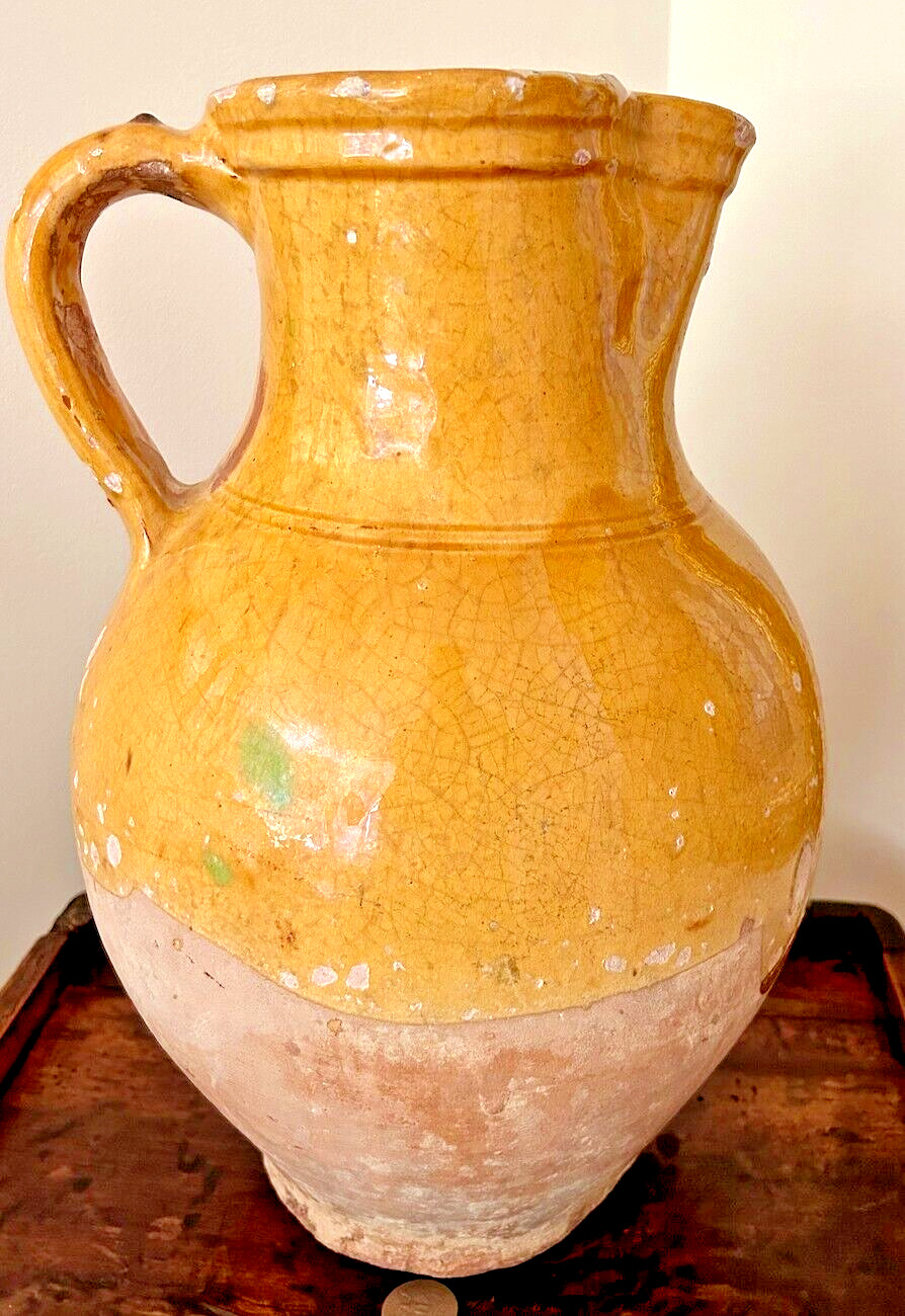 FRENCH ANTIQUE POTTERY EARTHENWARE CONFIT GLAZED VESSEL STONEWARE CERAMIC JUG