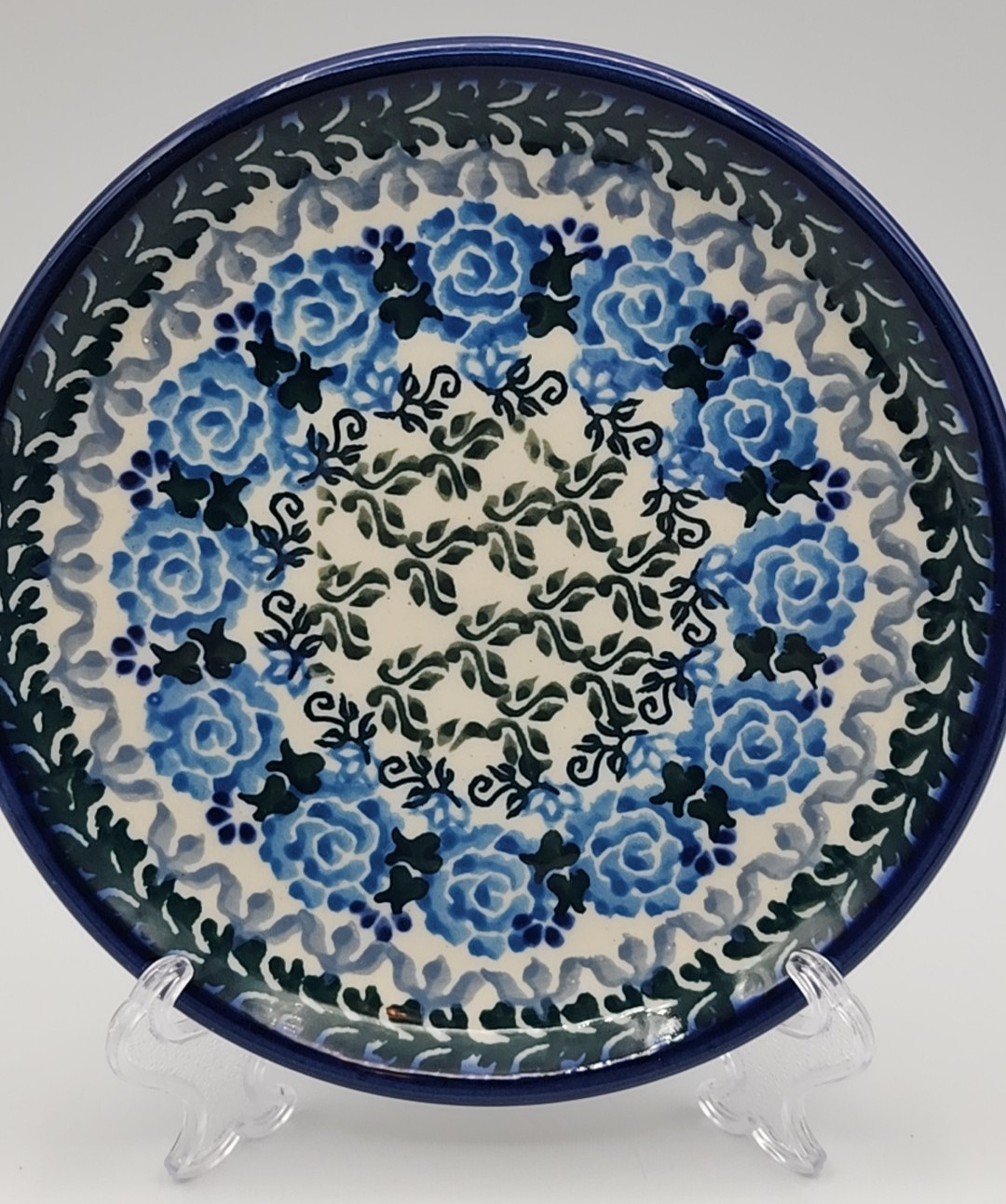 Unikat Boleslawiec Polish Pottery Blue Roses 6 1/4″ Diameter Teresa Liana