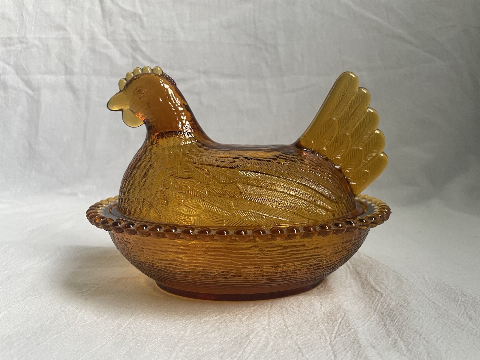 Vintage Indiana Glass Hen On Nest Dish Amber Gold Color Cottage Core Granny Core
