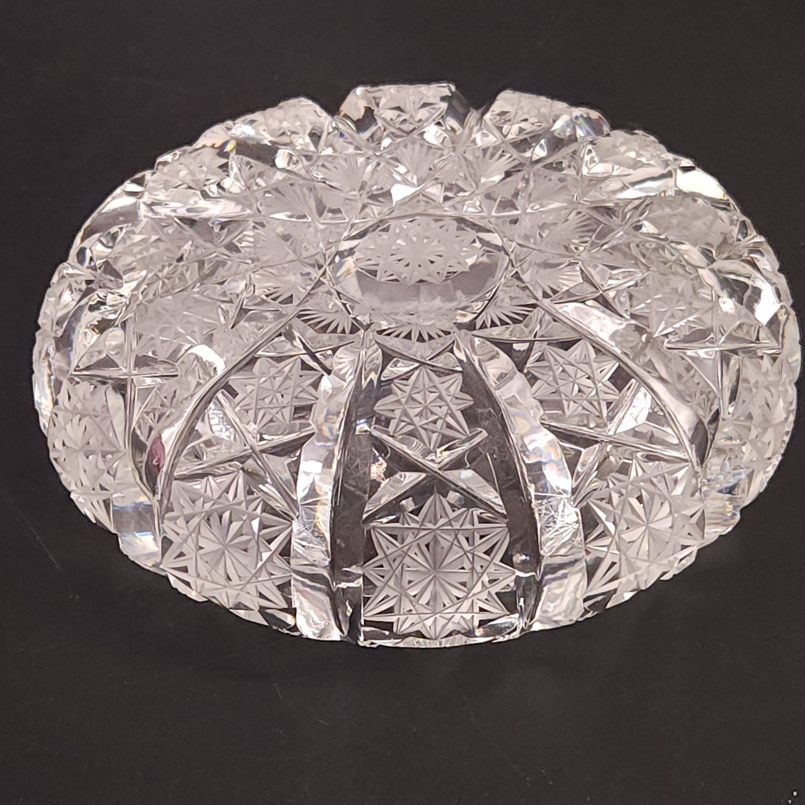 Antique American Brilliant Period Cut Crystal Glass Ashtray Dish 5.25″W Hobstars