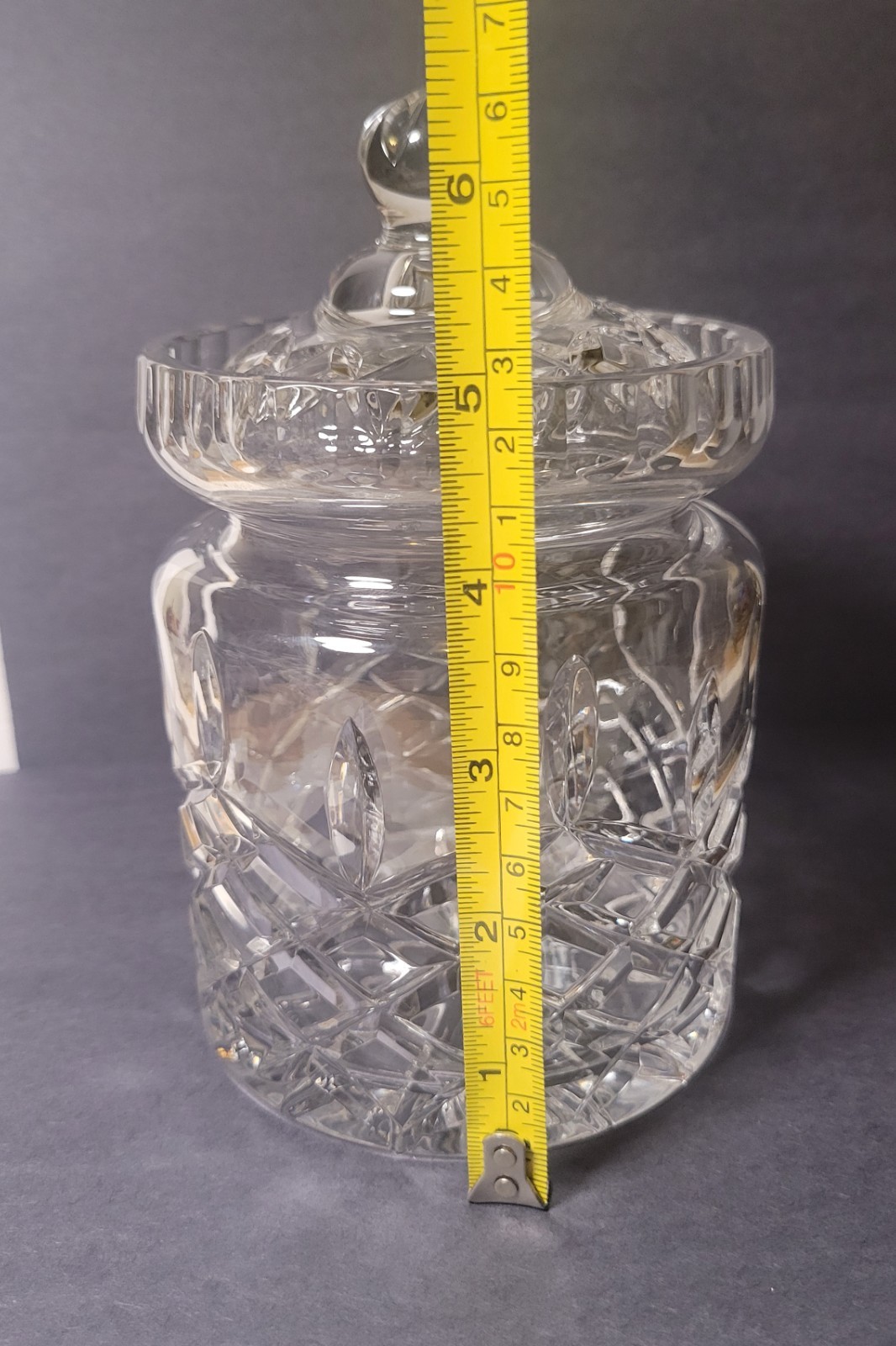 Vintage Lead Crystal Cut Glass Biscuit Barrel or Cookie / Candy Jar 6.75″