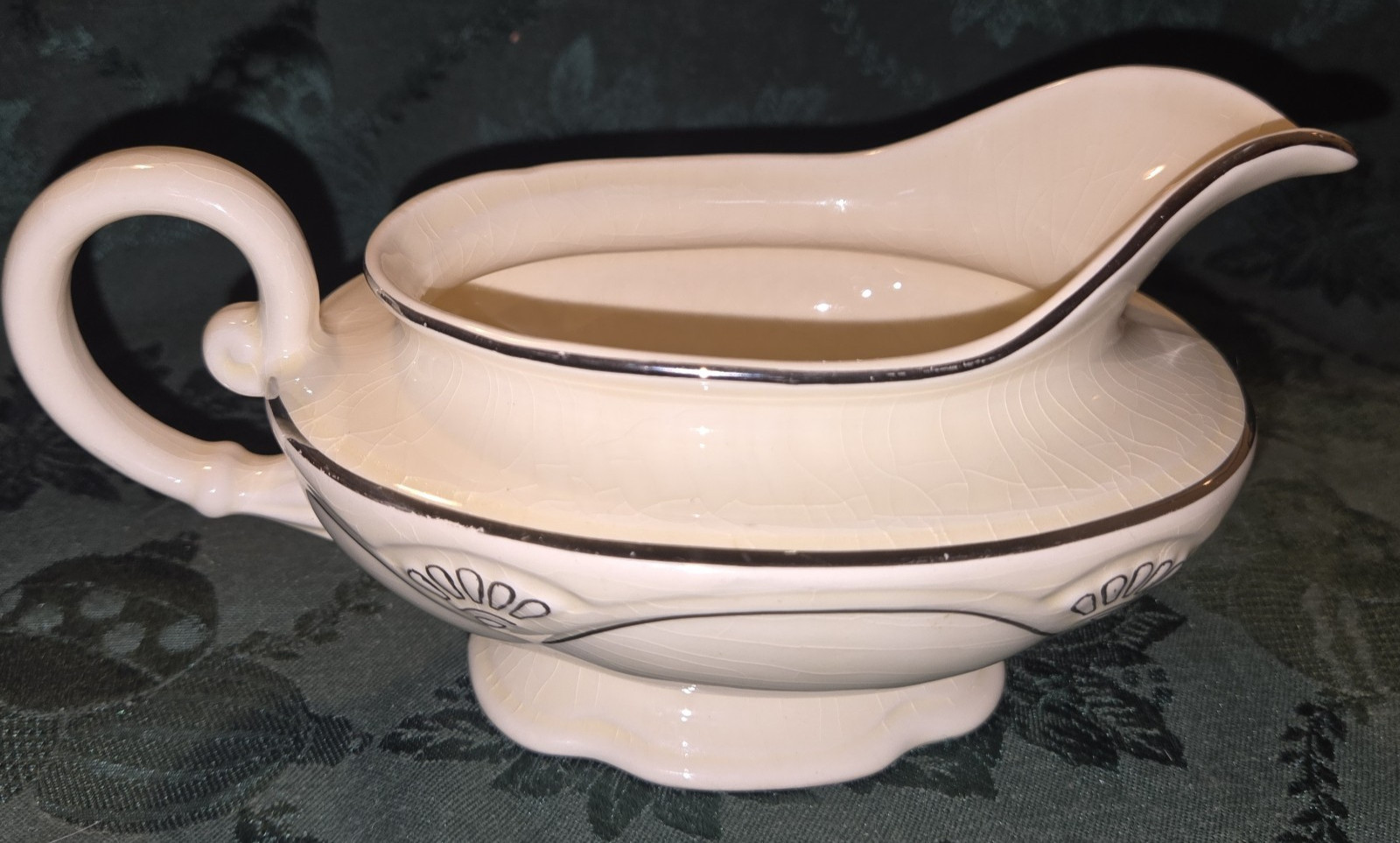 Homer Laughlin Marigold Pattern Gravy Boat with Platinum Trim