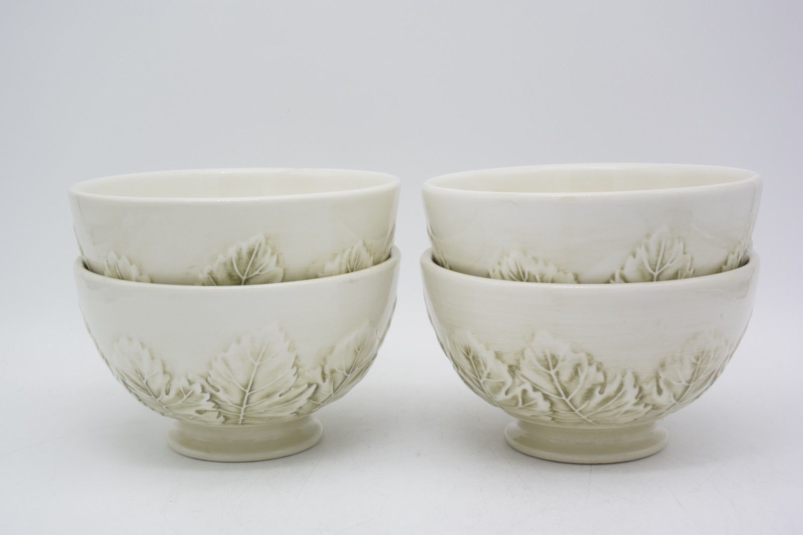 4 WILLIAMS SONOMA NAPA SAGE SOUP CEREAL BOWL 6.5″ EMBOSSED GRAPES LEAVES ~ ITALY