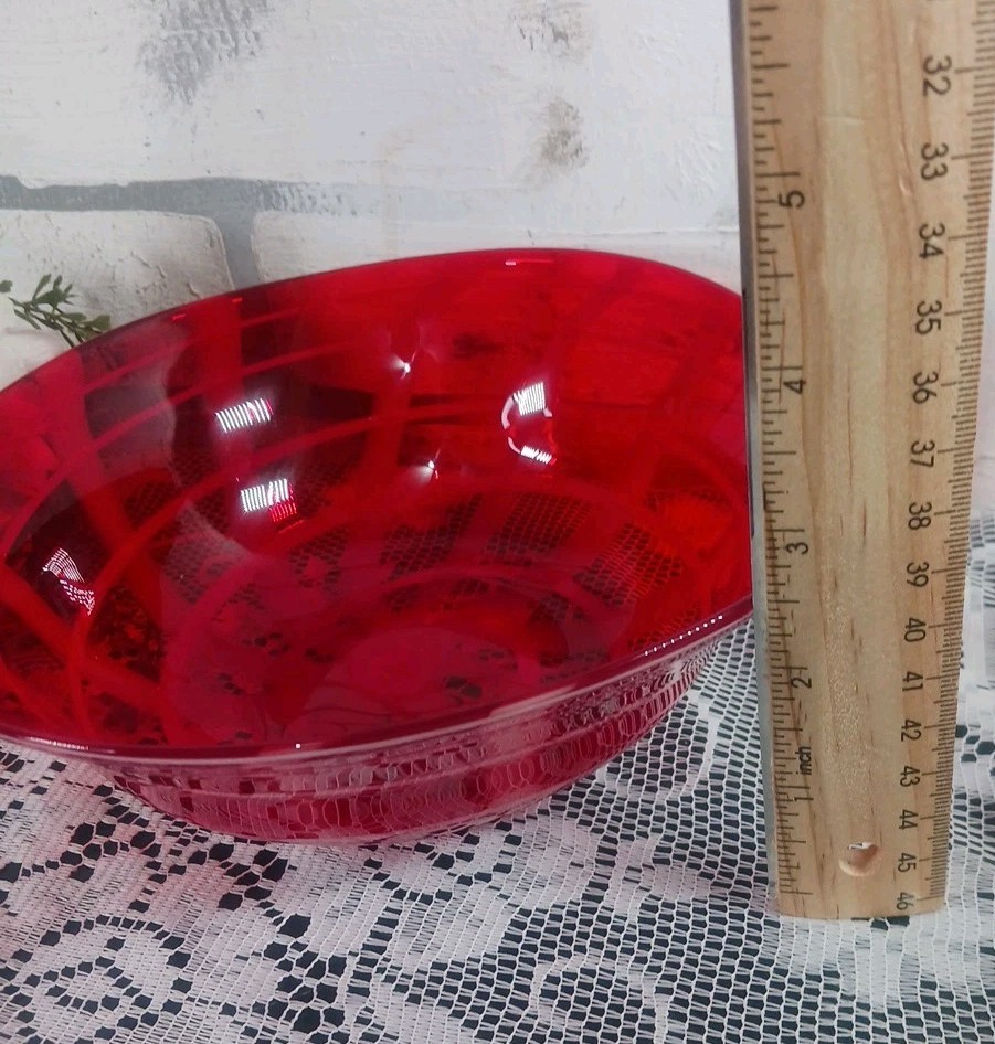 Glass Red White Swirl Hand Blown Art Glass Candy Bowl Asymmetrical Holiday Decor