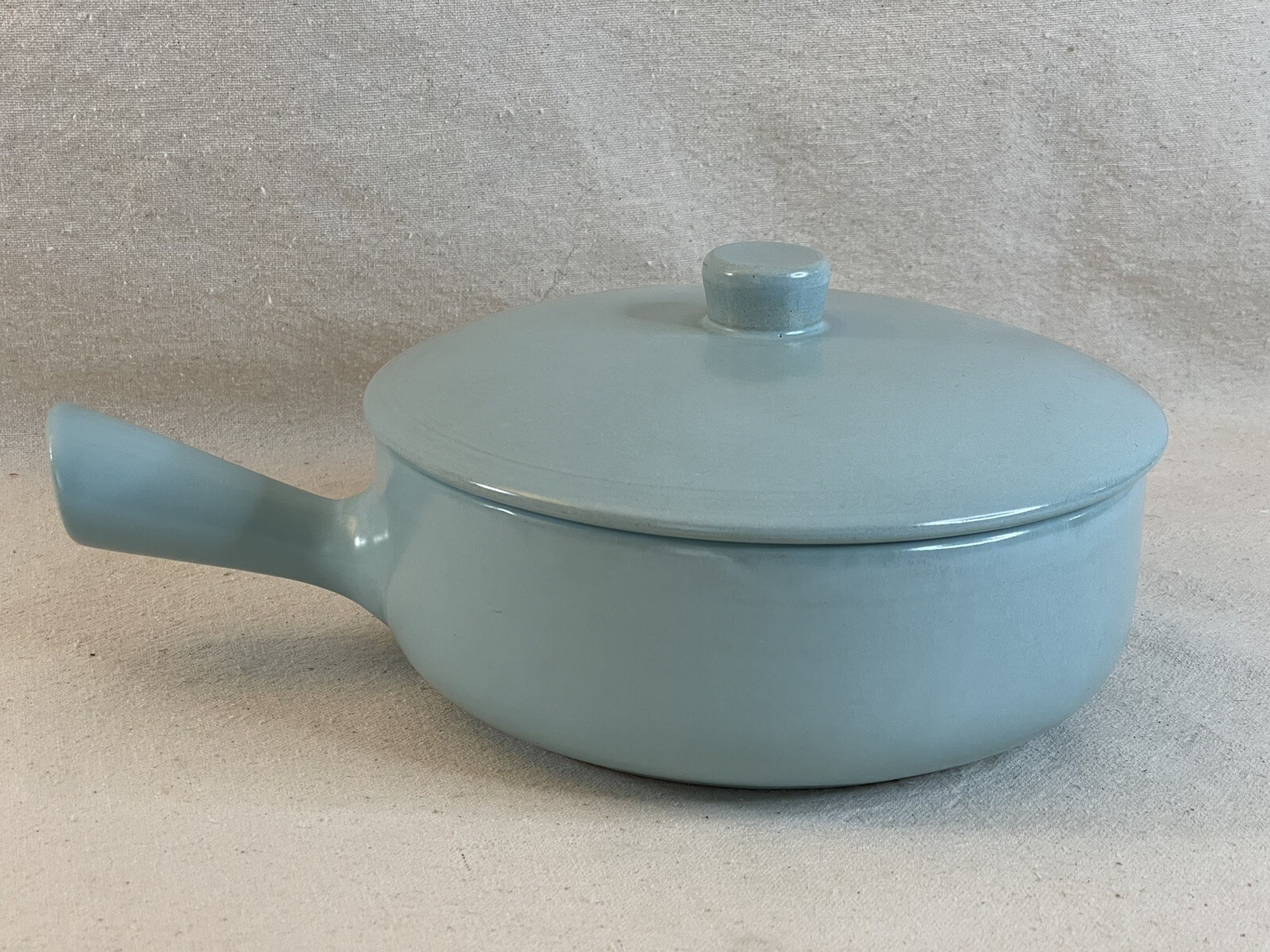 Vintage La Solana Solanaware Pottery Handled Bean Bowl Lid Blue Casserole Pot