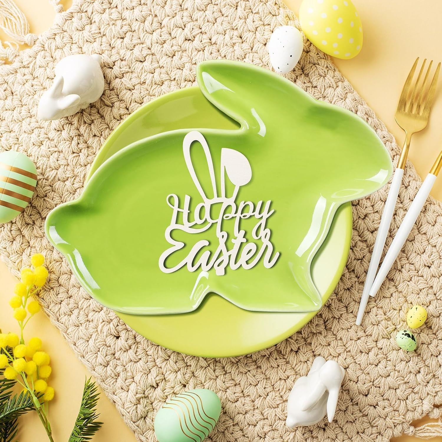 4 Pcs Easter Bunny Shaped Plates Ceramic Serving Candy Dishes Rabbit Dinner T…