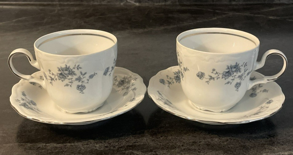 Johann Haviland Teacup Saucer Blue Garland China Traditions Footed Set of 2