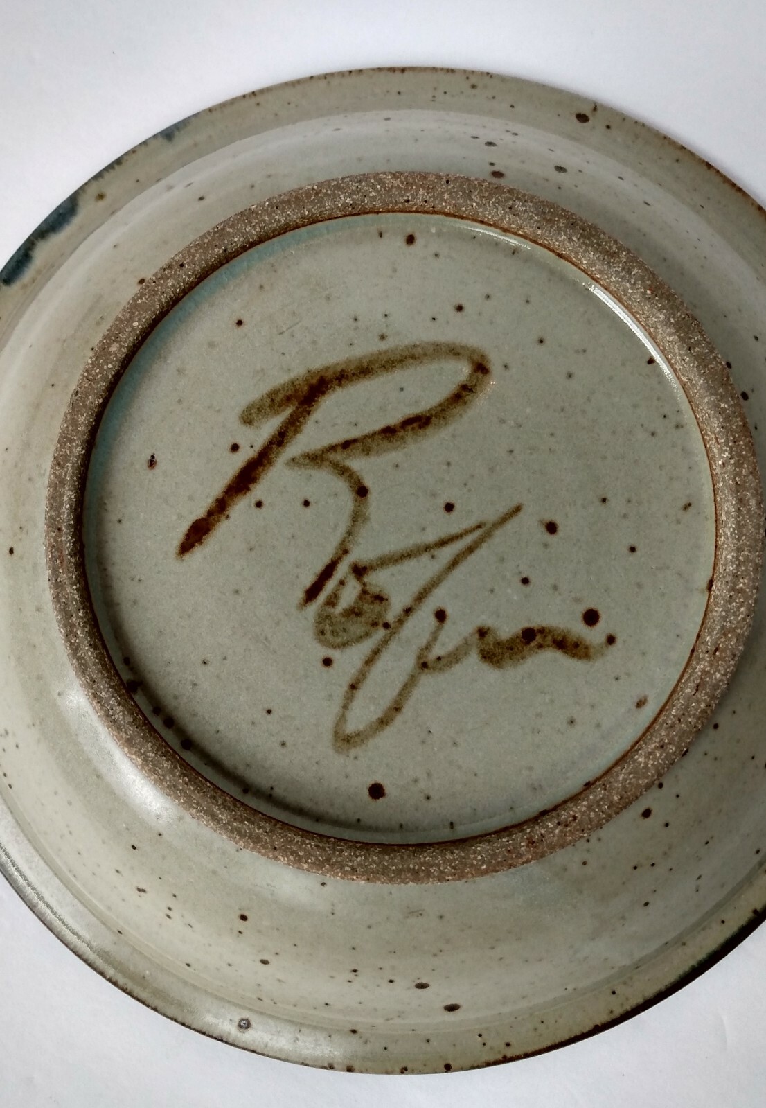 Medium Ceramic Stoneware Earthenware Bowl Dish Plate Blue Brown Rustic, Signed