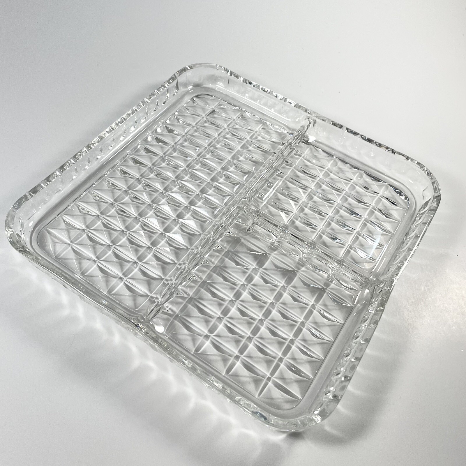 Jeannette Glass Co. WINDSOR DIAMOND Crystal Hard to Find 3 Part 8″ by 8″ Tray