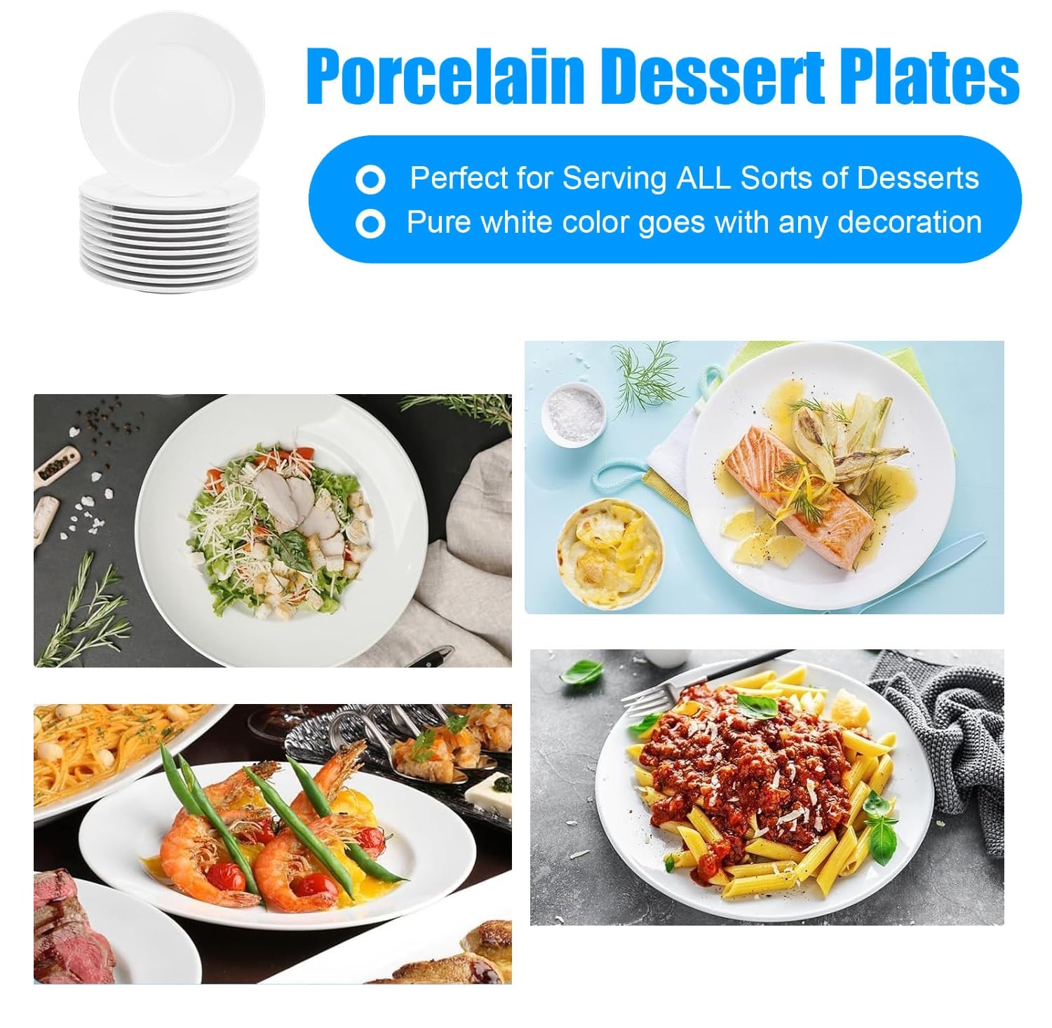 12 Pcs Porcelain Dessert Plates, 6 Inch White Appetizer Plates, Ceramic Salad…