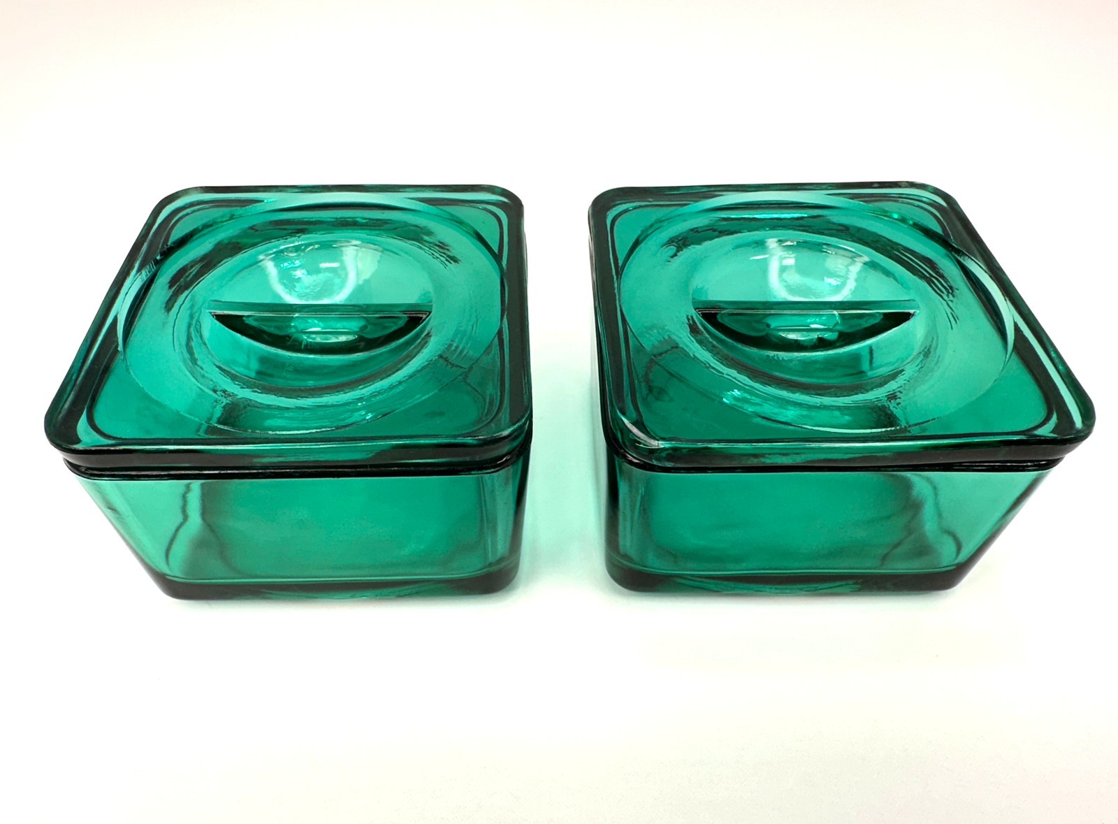 Vintage Jeannette Ultramarine Glass Refrigerator Dishes Pair 1930s Stackable Set