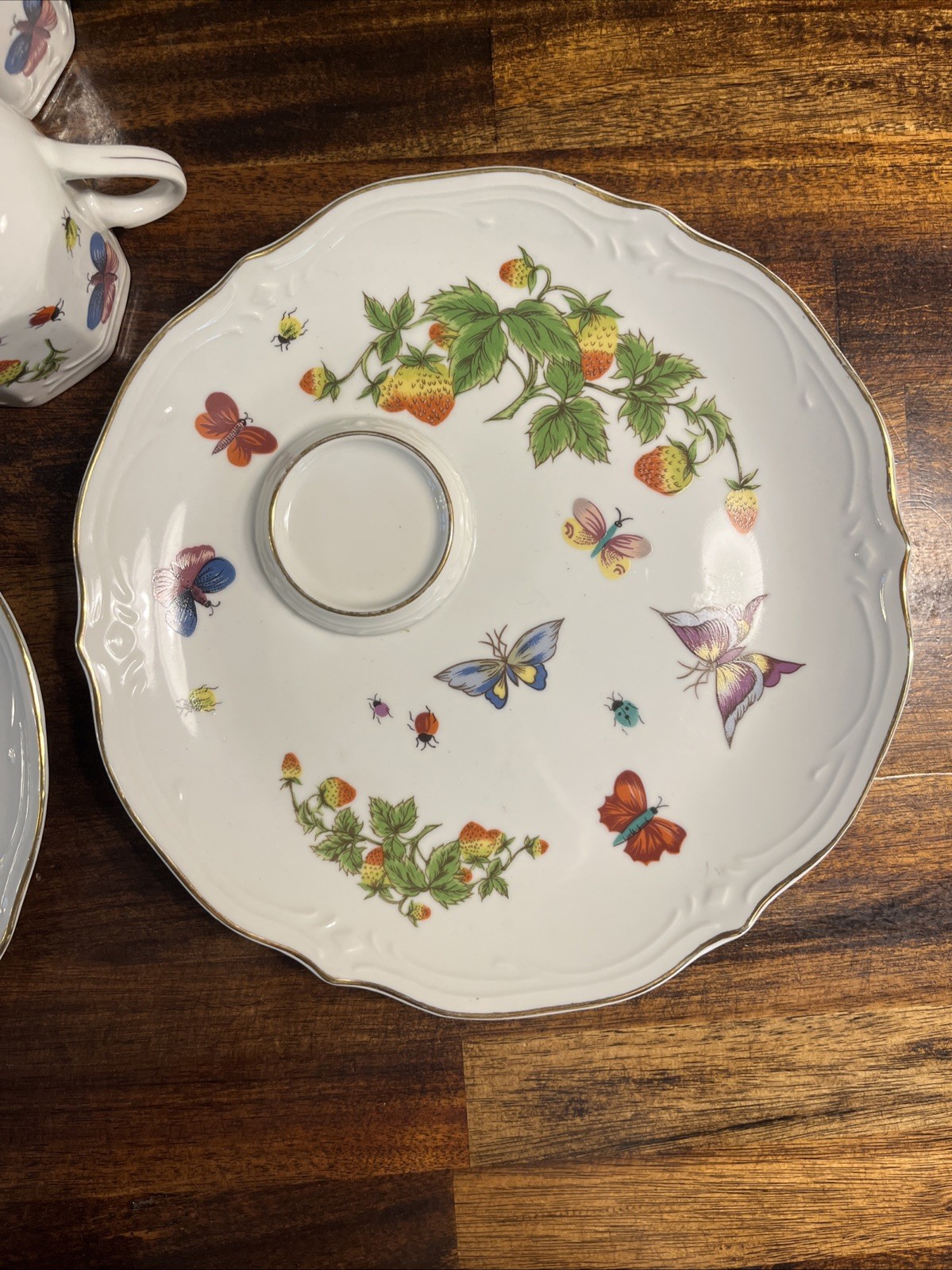 Vintage Ardalt Japan Lenwile Snack Set Strawberry Butterfly Cup Plate Lot x2