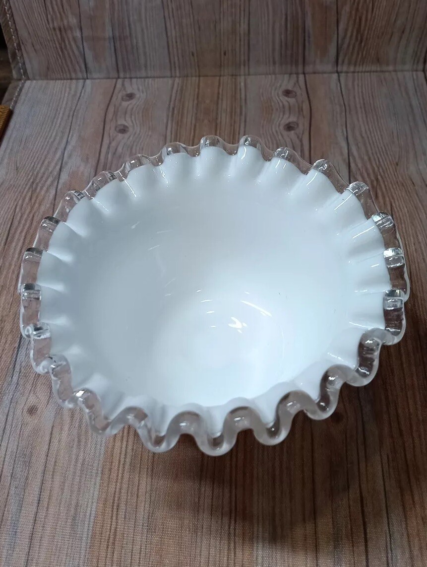 Vintage Fenton Silver Crest Milk Glass Mayonnaise Bowl With Saucer