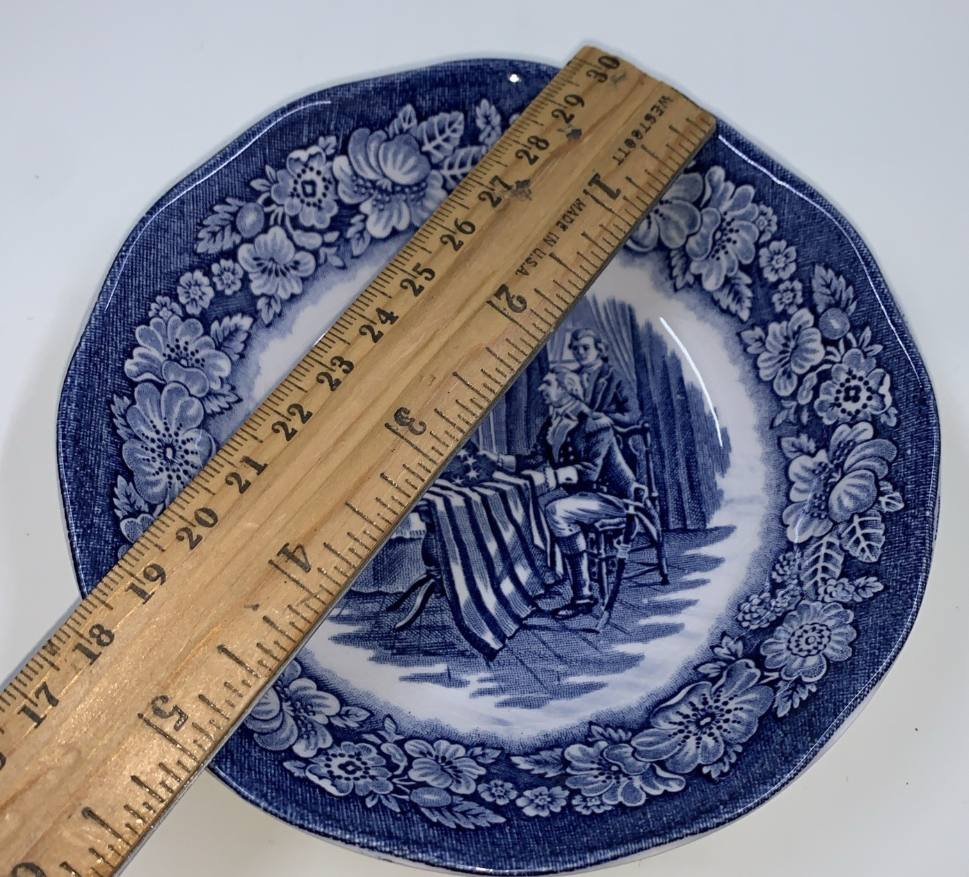 Liberty Blue Historical Colonial Scenes Berry Bowl 5″ Betsy Ross Blue White VTG
