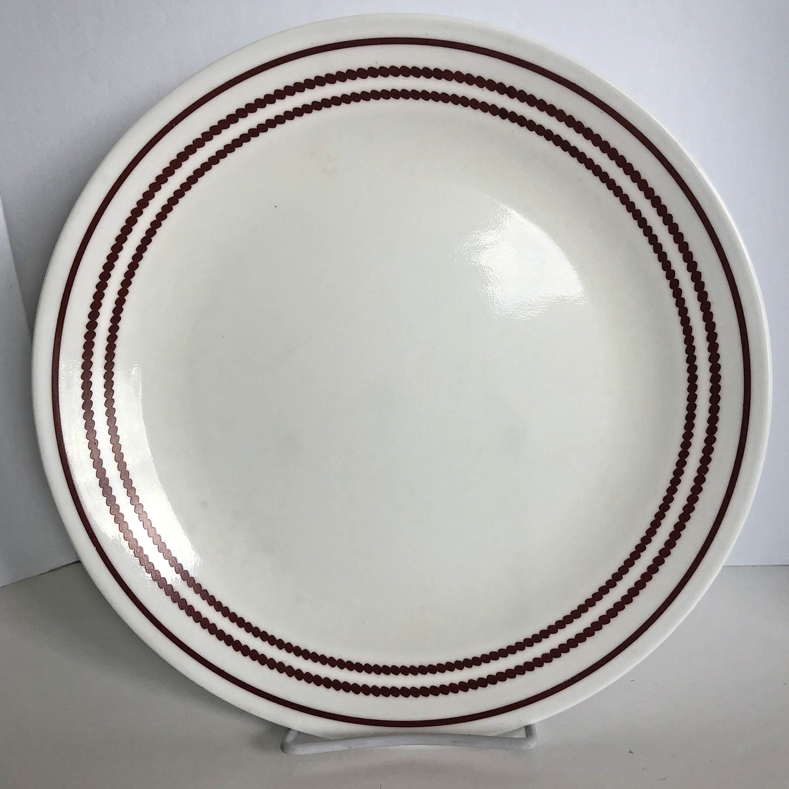 Corelle Corning Ruby Red Stripe Dinner Plate 10.25″ USA White Red Bands On Rim