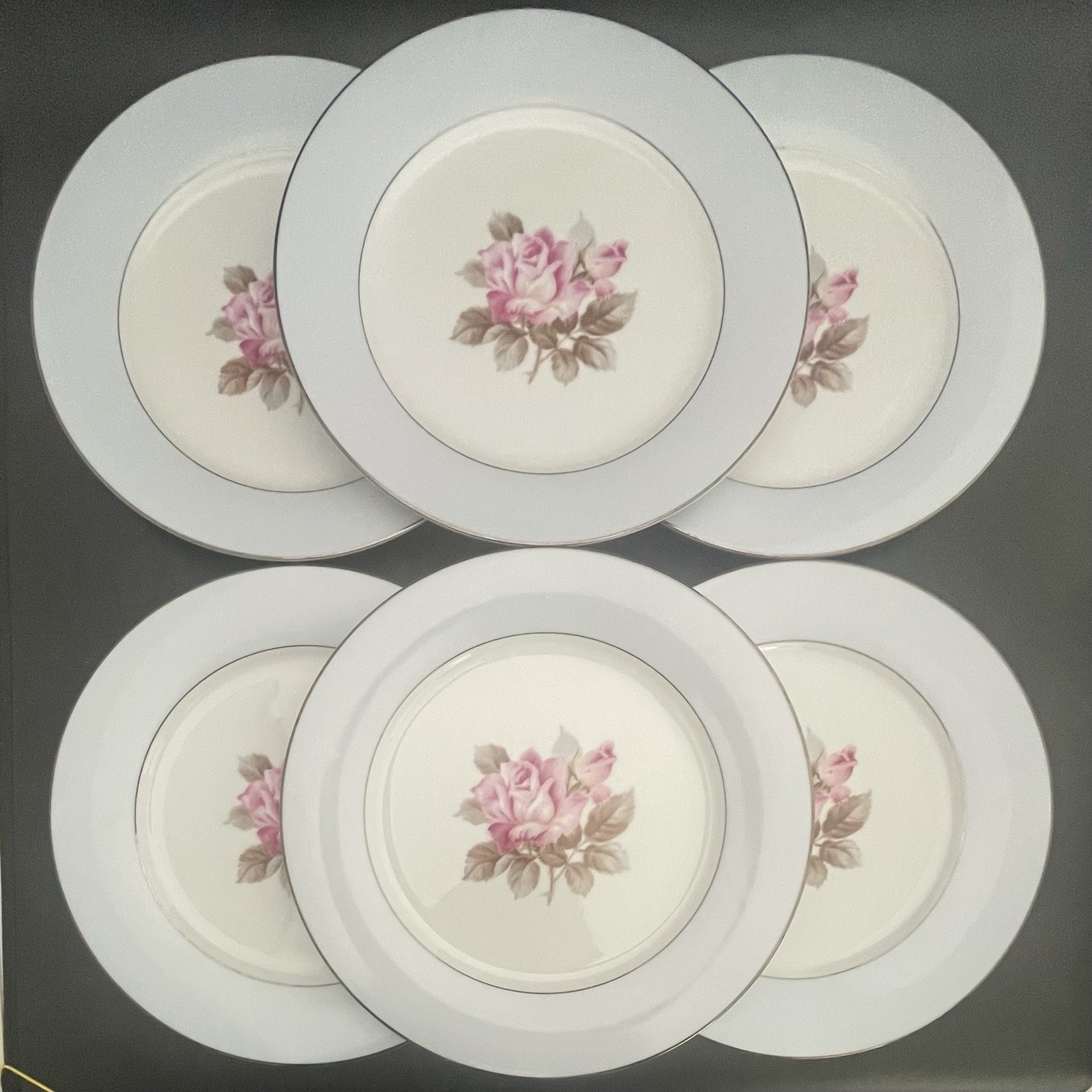 Noritake Nippon Toki Kaisha 1584 Rose Blue Platinum 46pc Dinnerware for 6 c1947