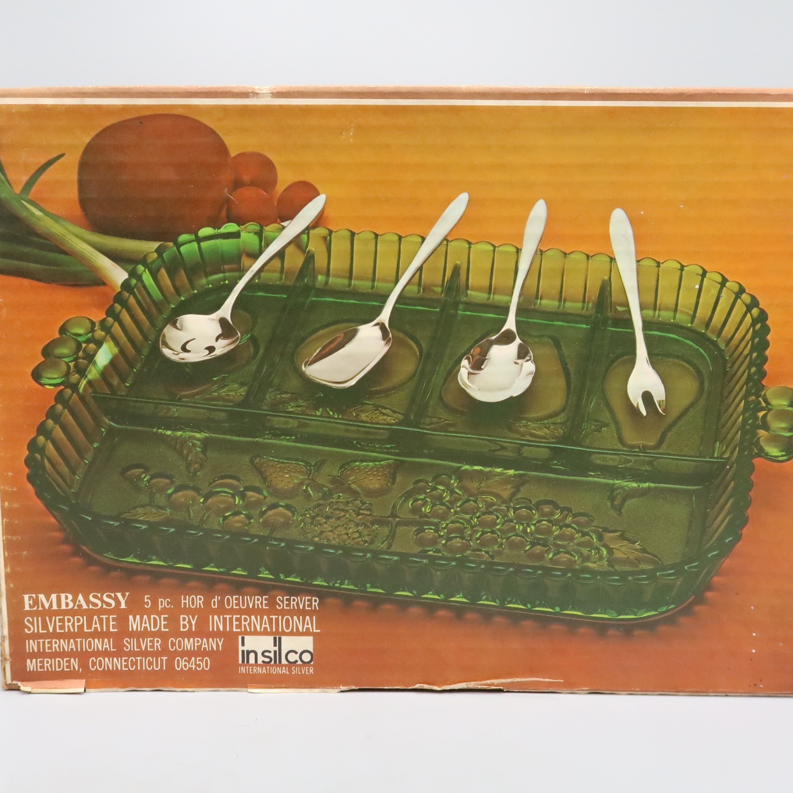 Green Glass 5 Divided Server Nut Relish Candy Tray Indiana Glass Co. MCM