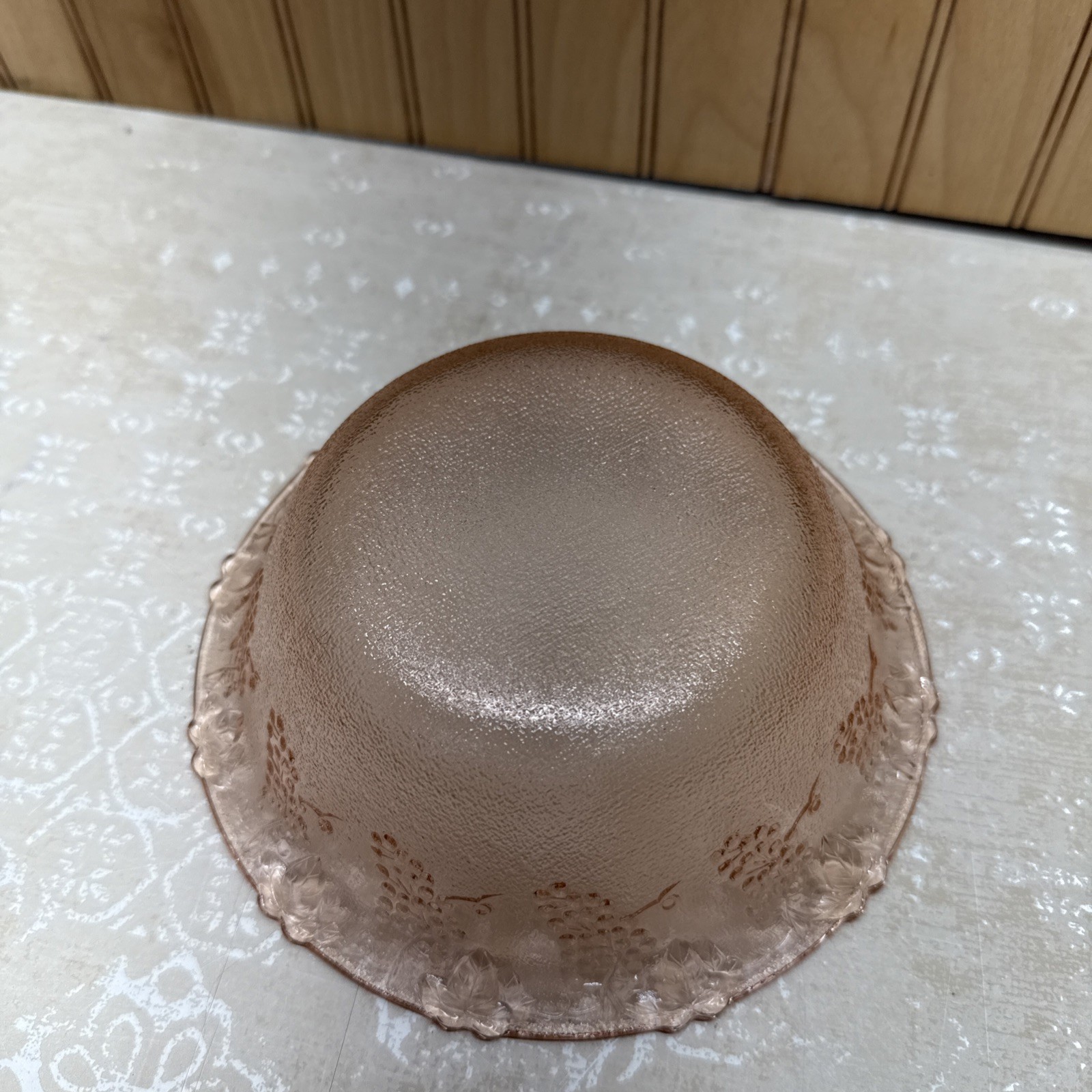 Vintage KIG Indonesia Pink Glass Grape & Leaf Embossed Dessert Bowl