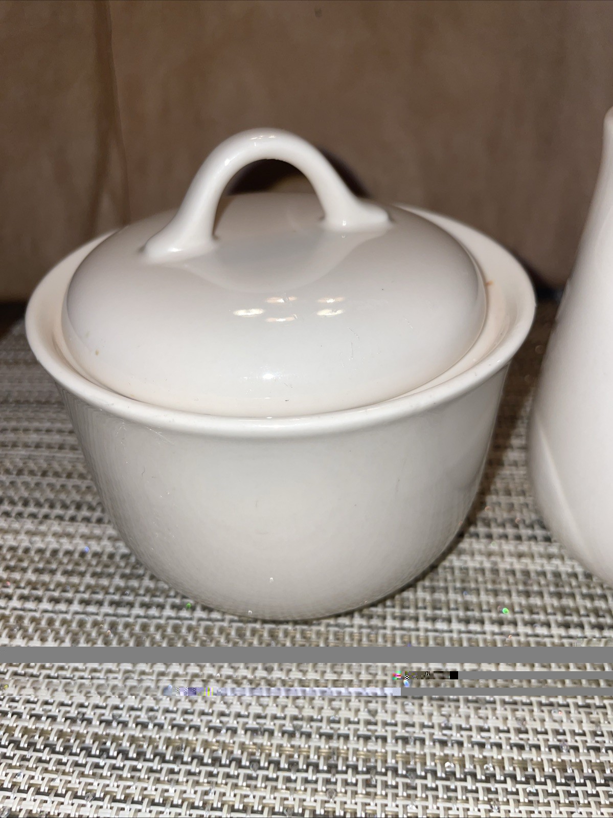 Corelle by Corning SANDSTONE Sugar Bowl w Lid and Creamer-Vintage !