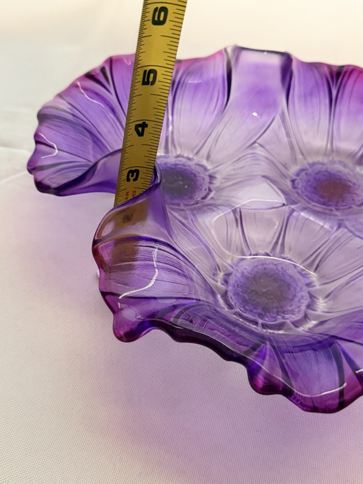 Vintage Walther Glas Sunflower Pansy Shape Amethyst Amberina 10.5” Divided Dish