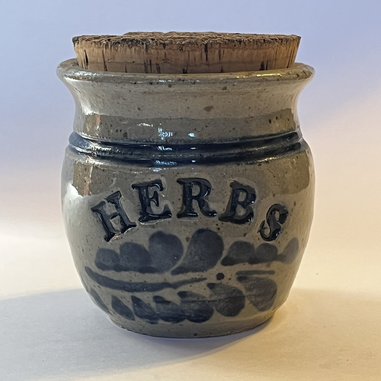 Westerwald Salt Glaze Stoneware HERBS Spice Jar w/ Cork Vintage Signed 3⅛” H- PA