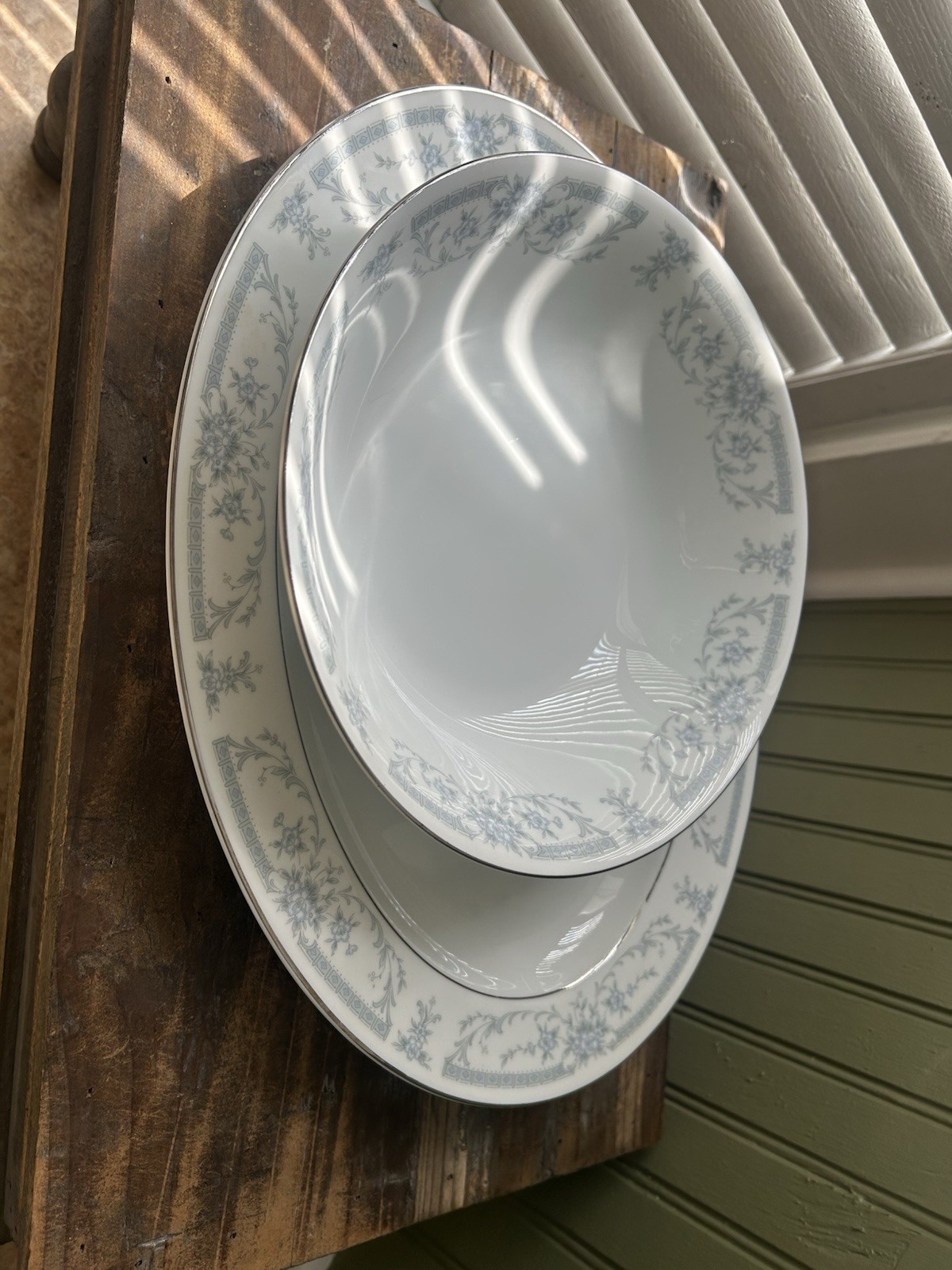 Sheffield “Blue Whisper” porcelain fine china oval platter And Bowl