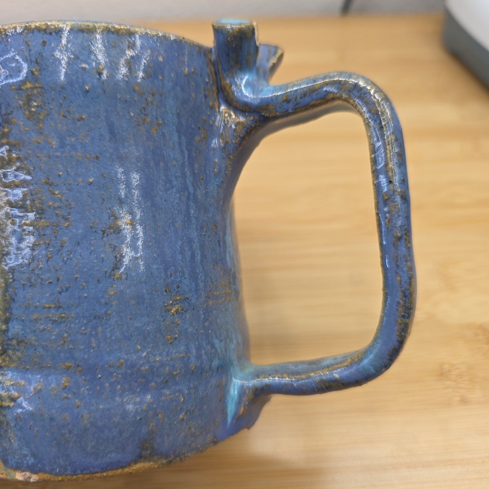 Hand Made Studio Art Pottery Unique Folk Art Man W/Mustache Face Mug Ugly