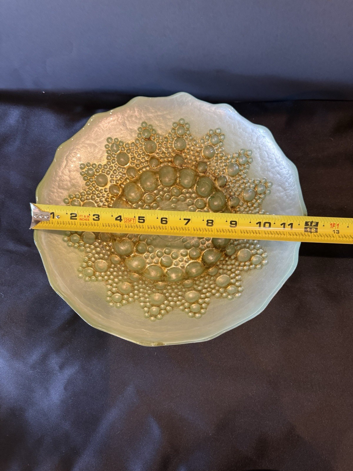 Red Pomegranate Gilded Moroccan Turquoise Green Blue Gold Bubble Glass Bowl 12″