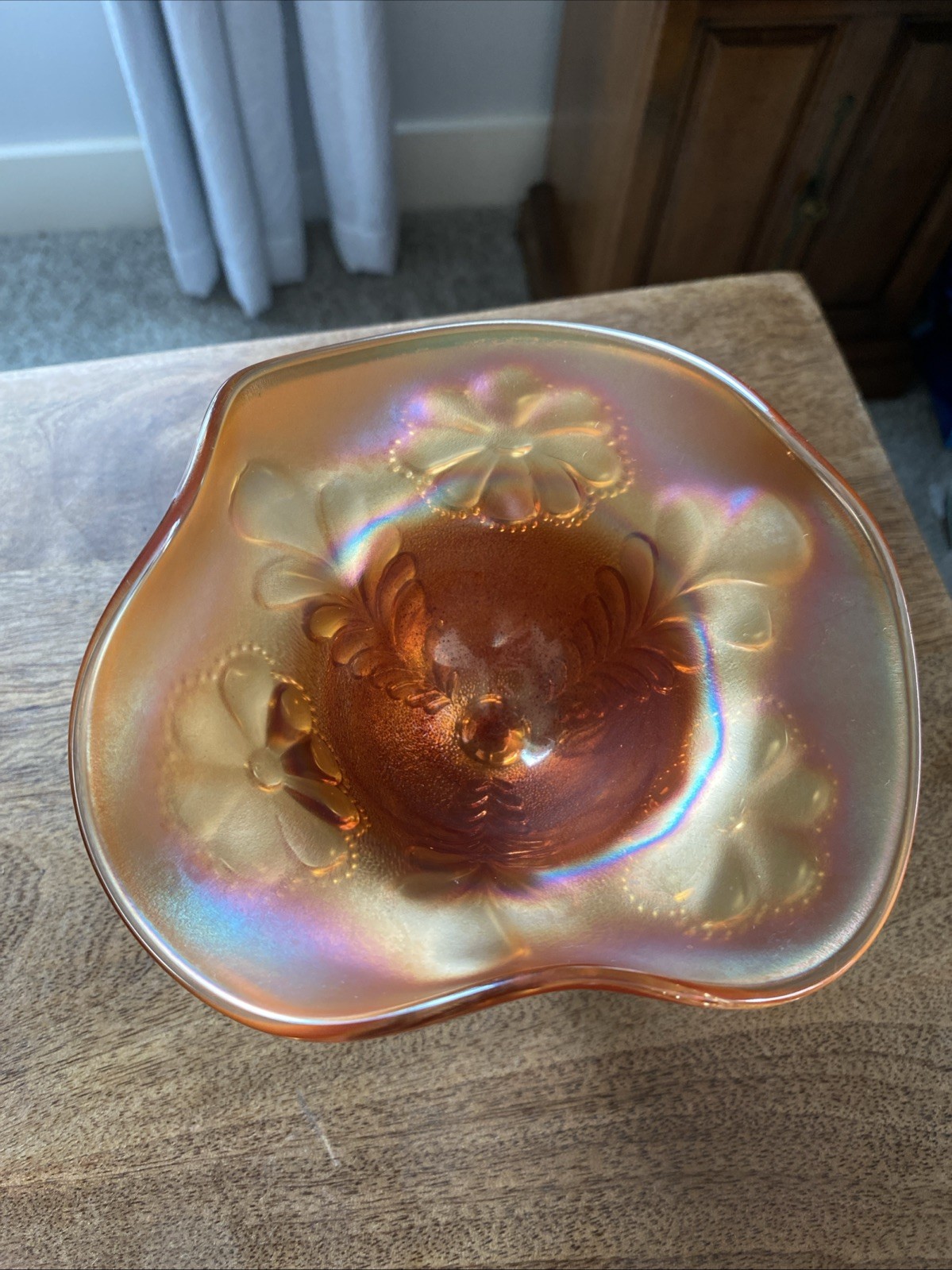 Northwood Compote/Candy Dish Marigold Carnival Glass Daisy & Plume Pattern
