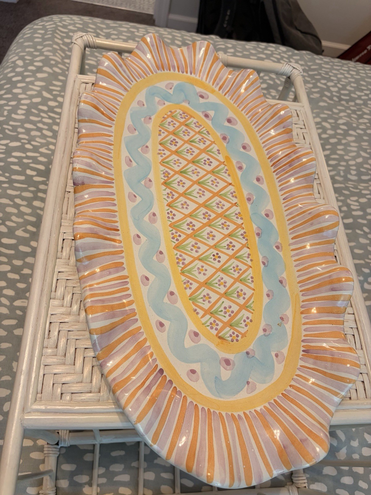 RARE Mackenzie Childs SUMMER FROCK 21.5” Oversized Hand Painted Oval Platter