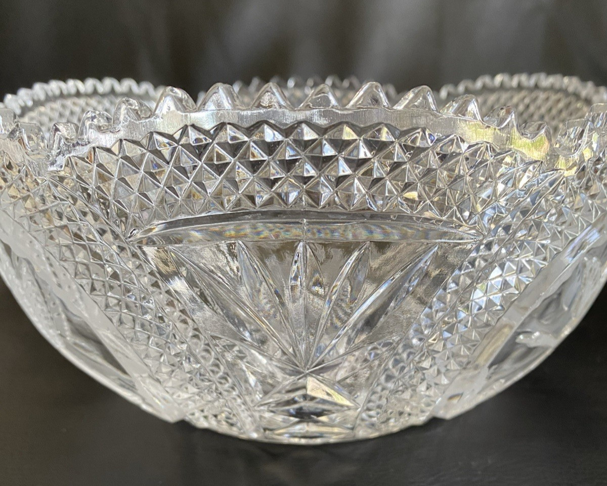 Antique ABP American Brilliant Period Cut Crystal 8.25″ Bowl Saw-Tooth Edge