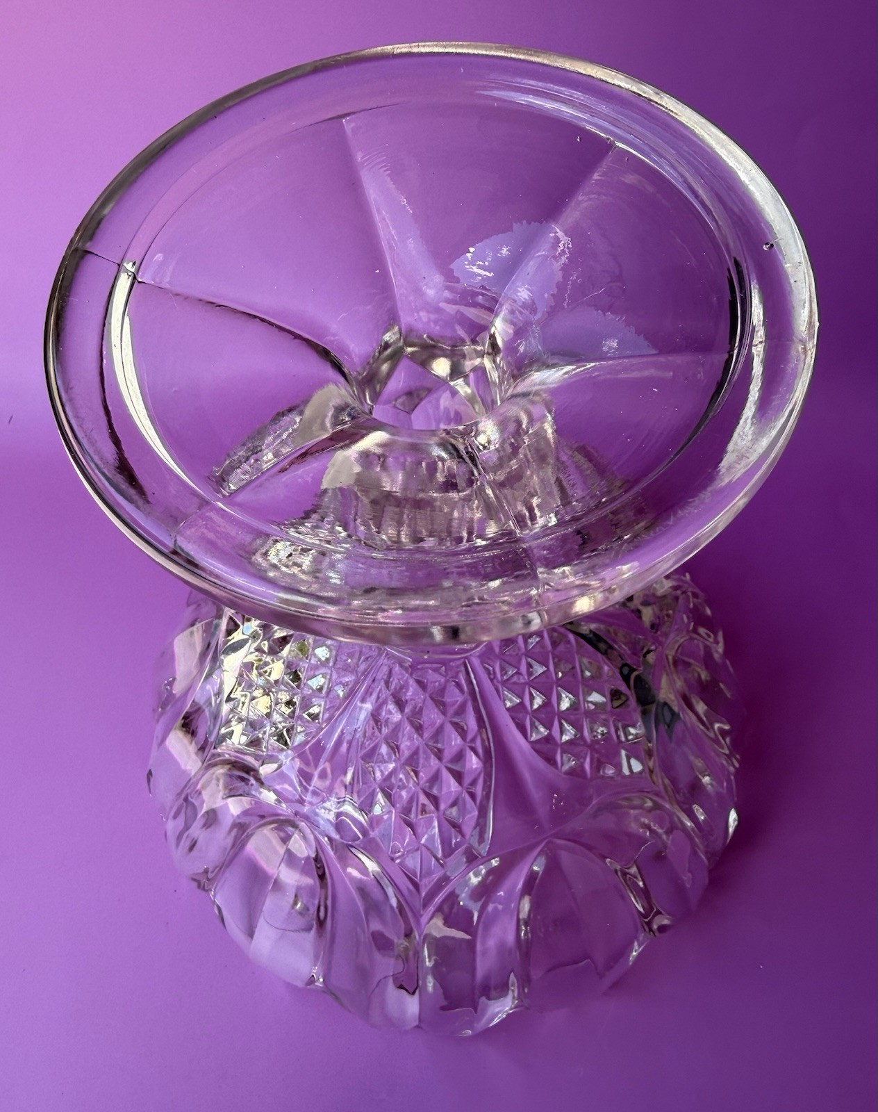EAPG Glass Pedestal Compote Bowl Round, Scalloped Rim Excellent Condition, Heavy