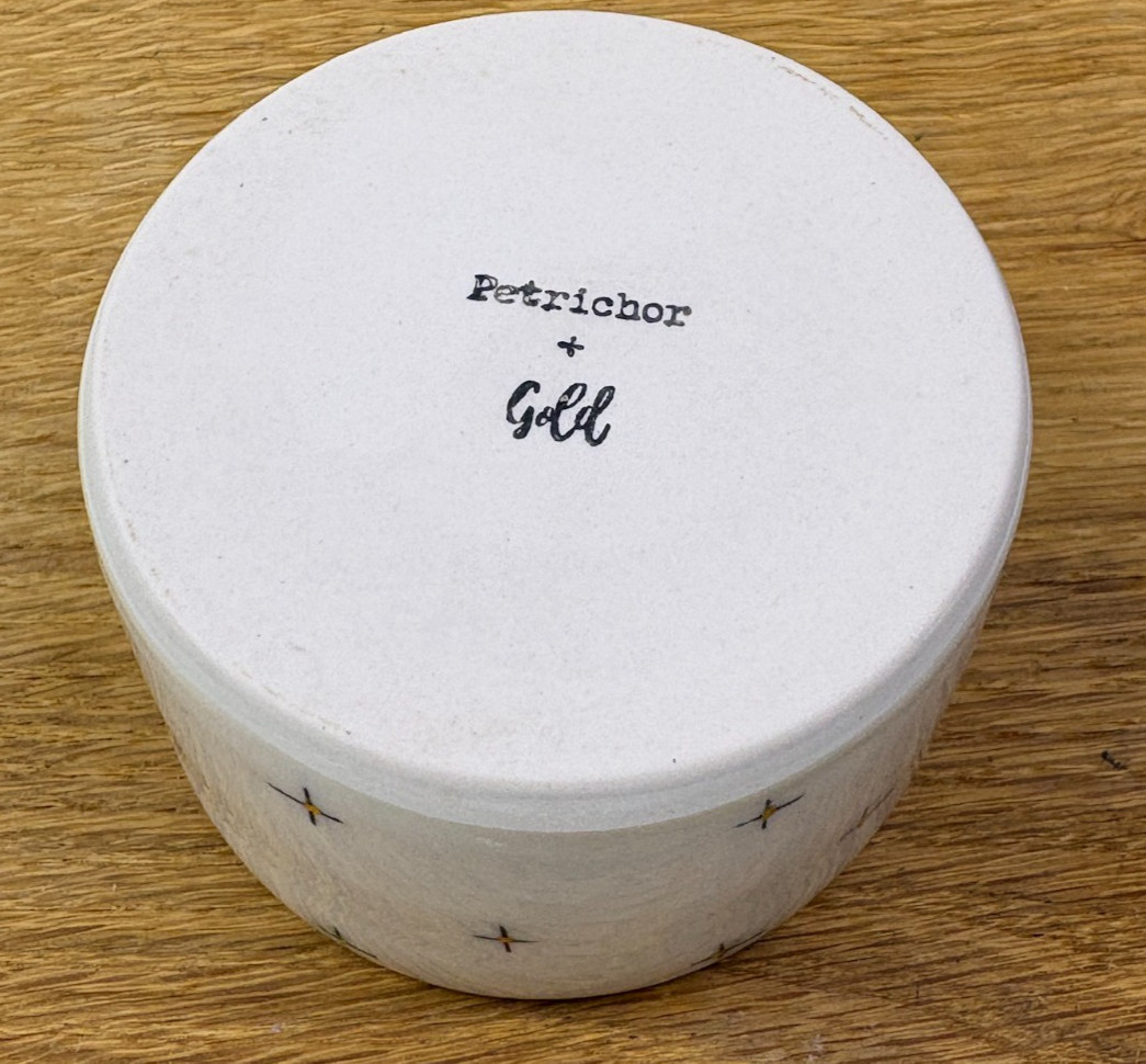 Petrichor + Gold Star Crossed Porcelain Mug 22K Gold Studio Pottery