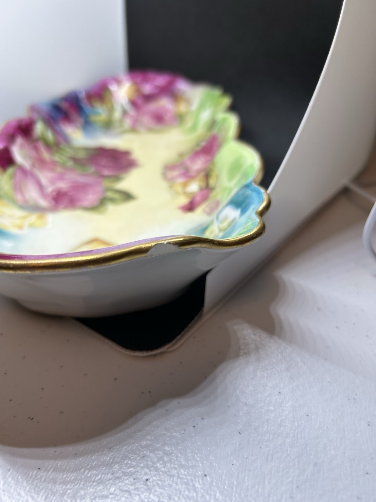 Coronet Limoges France Rose Rectangle Ceramic Celery Dish 12 3/8 by 5 inches.