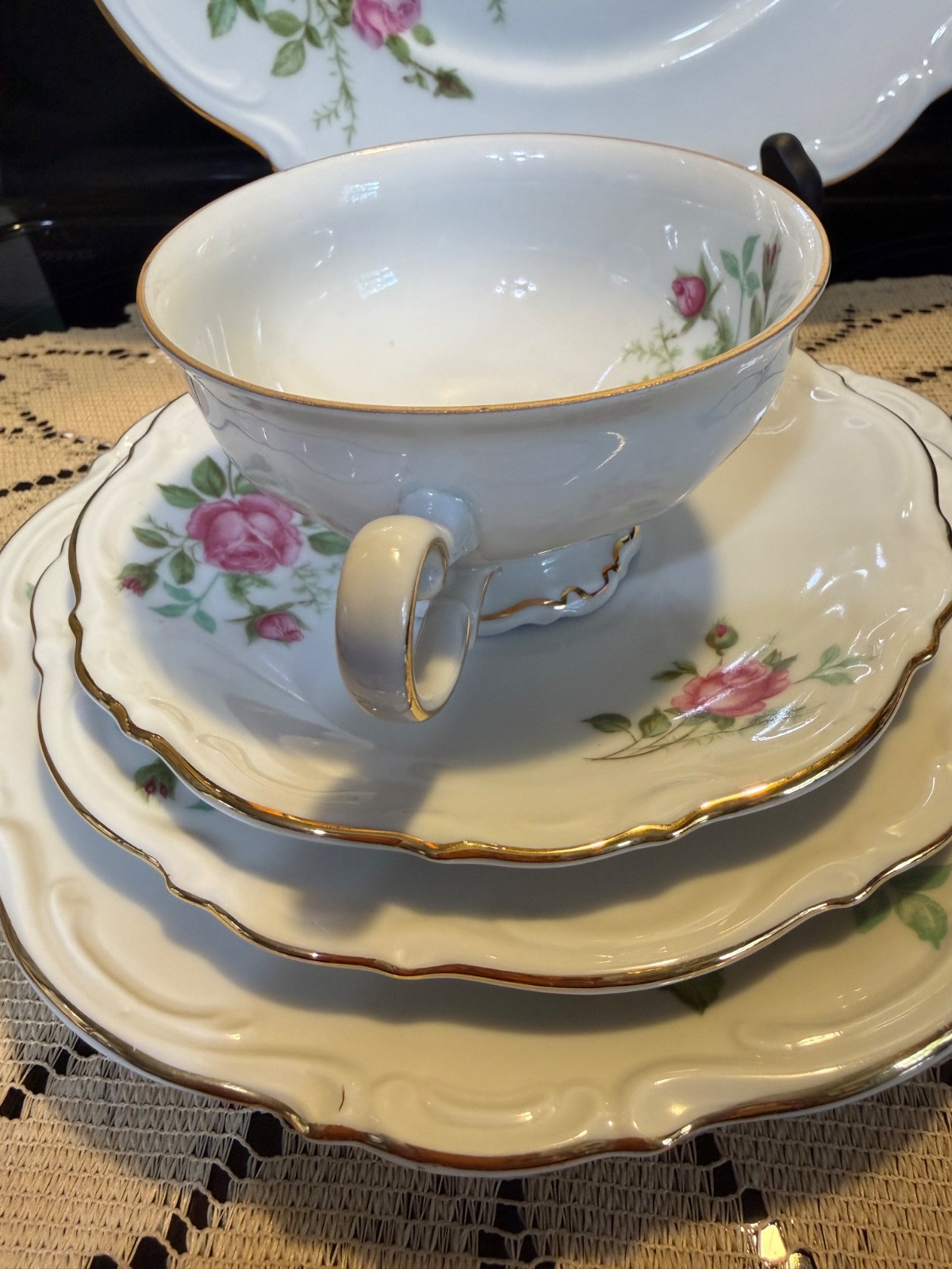 Mitterteich Germany Old Dresden Rose 5 pc Place Setting Vintage