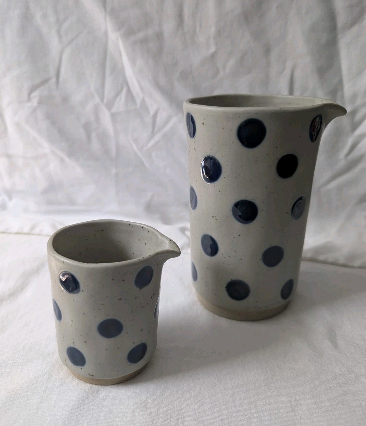 Polka Dot Ceramic Creamer Pitcher Set/2 Audrey Cottagecore Stonewear Gift NWT