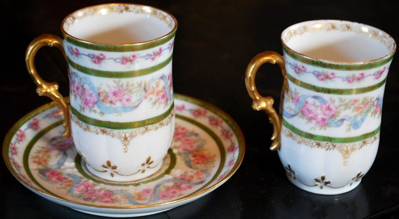 HAVILAND LIMOGES Antique Set CHARLES FIELD Chocolate Pot/ 2 Cups 1 Saucer FRANCE