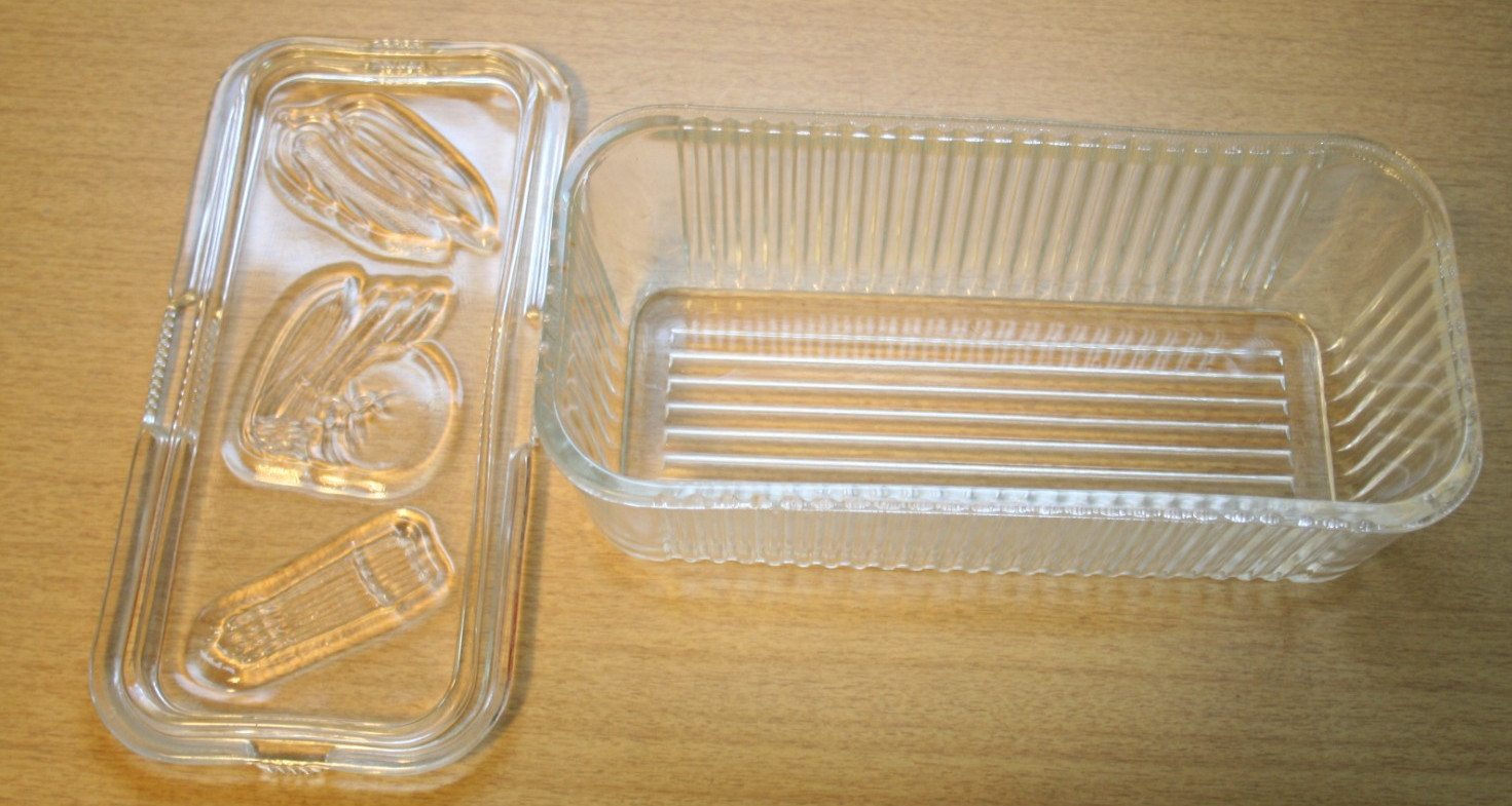 Vintage Federal Glass Refrigerator Dish with Vegetable Lid Clear Rectangular