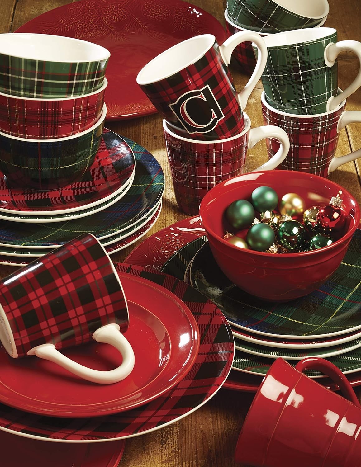 22925SET6 Christmas Plaid 10.75″ Dinner Plate, Set of 6 Assorted Designs, One Si