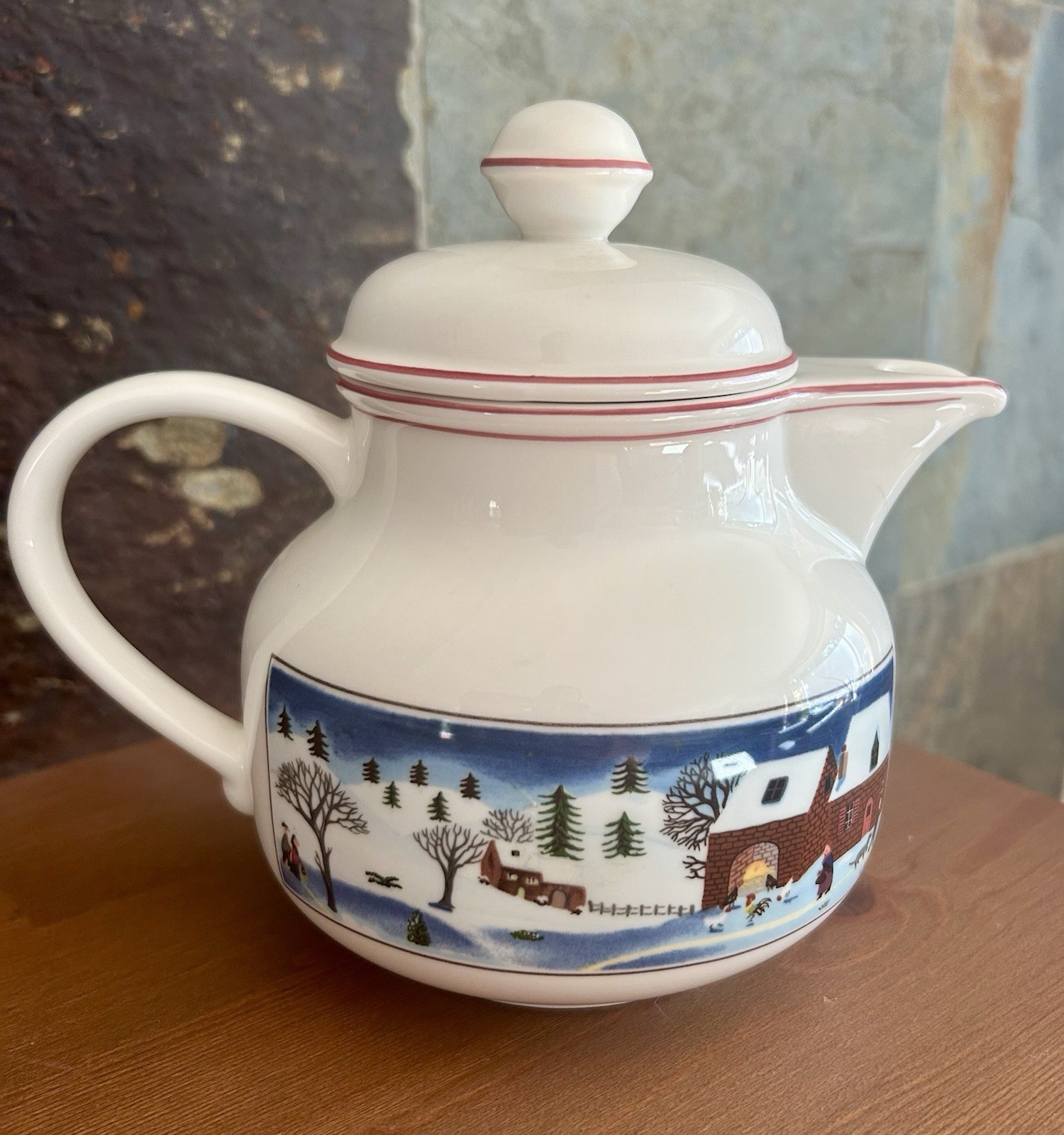 Villeroy & Boch Naif Christmas Teapot Porcelain Lid 3-Cup Folk Art Gerard Laplau