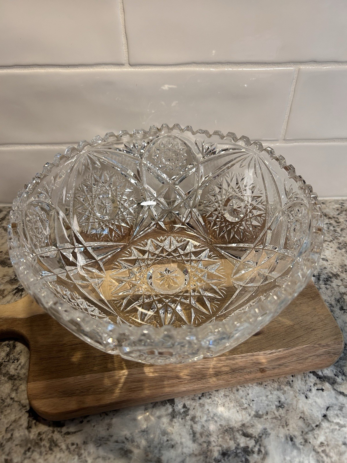 American Brilliant Cut Round Vintage Serving Bowl, Heavy!! Sawtooth Edge