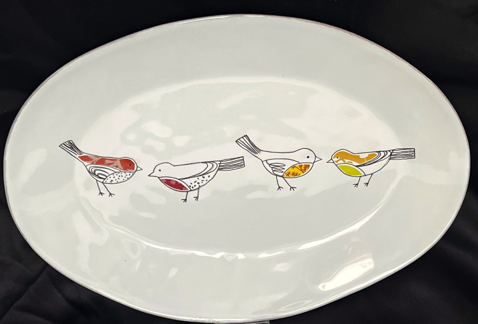 Crate & Barrel Birds Chickadee Platter White 15.5″