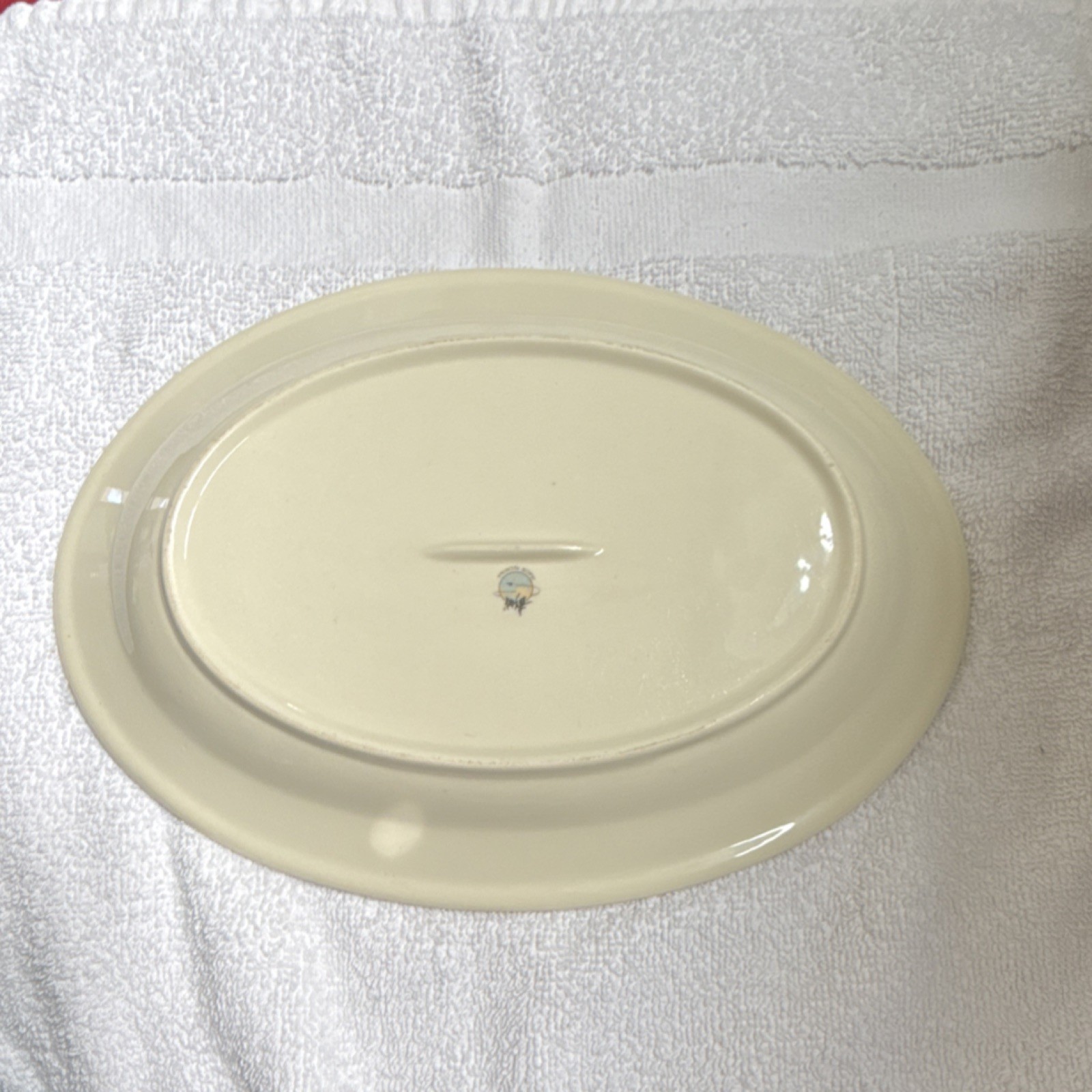 Oval Ceramic Platter Floral Pattern Cream Red Green Blue Glossy Made in China