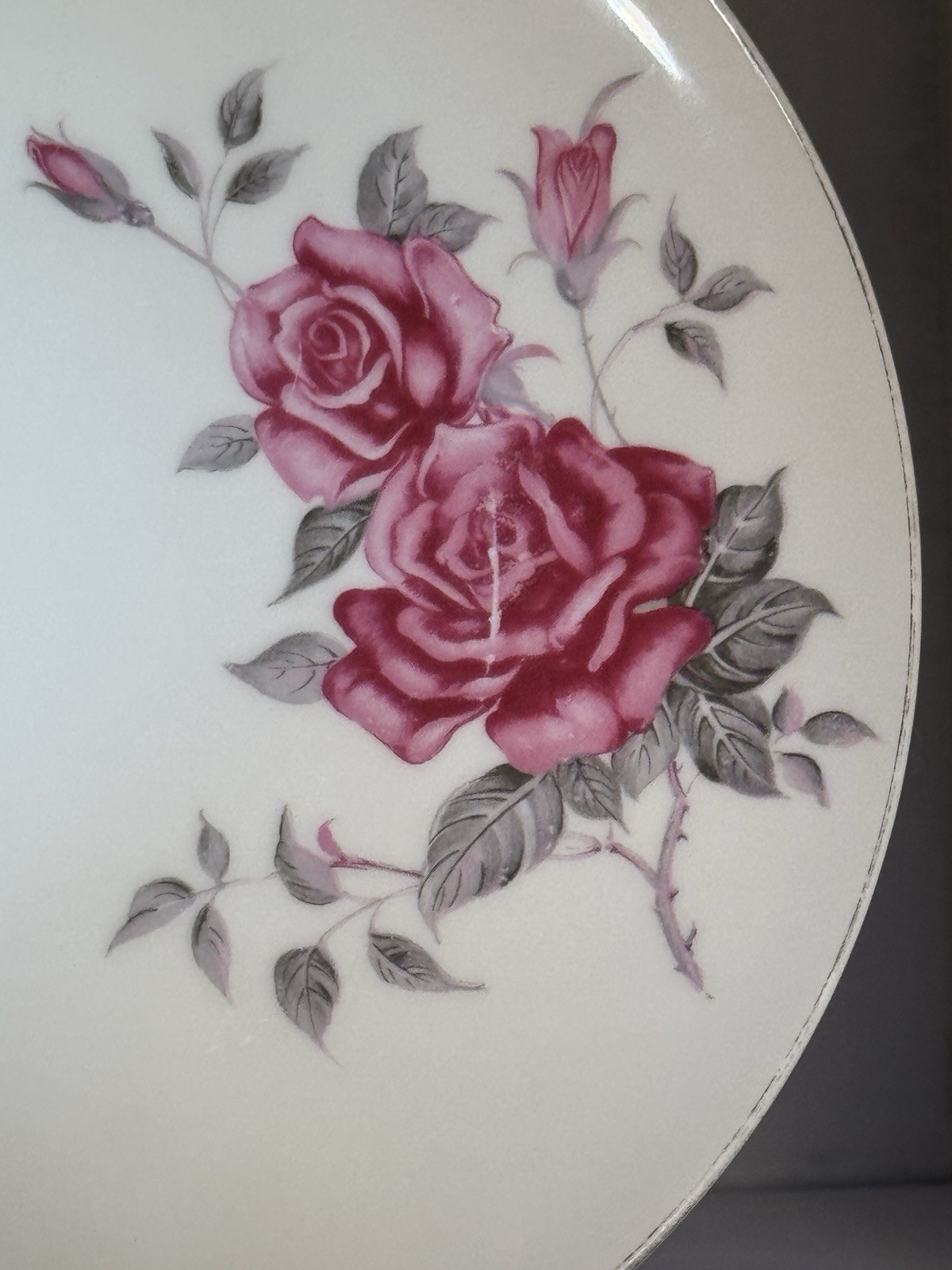 Pearl Fine China Japan Pink Rose Dinner Plates Set of 4 10.25in Silver Trim