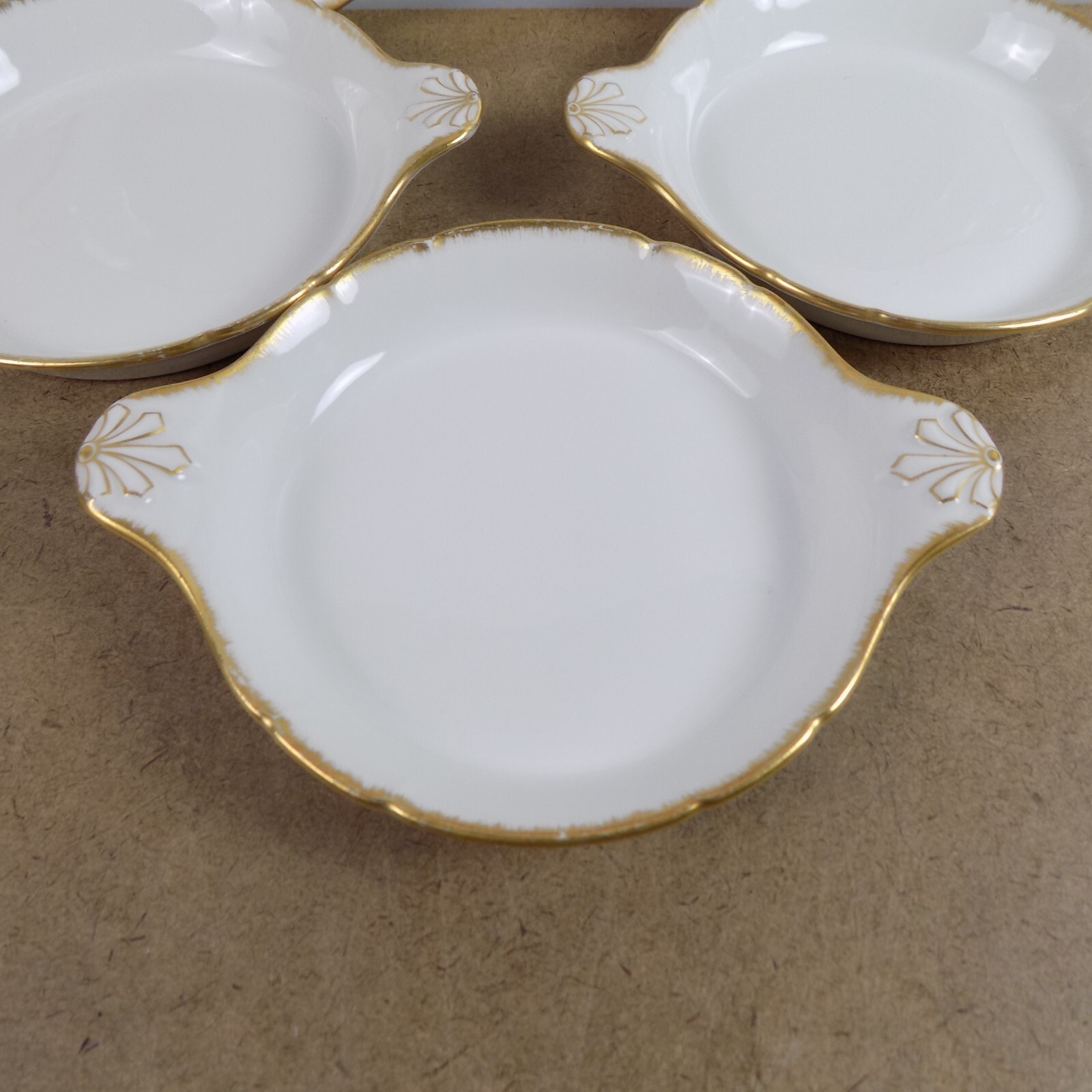 5 GDA Limoges Porcelaines a Feu Au Gratin Dishes White and Gold France