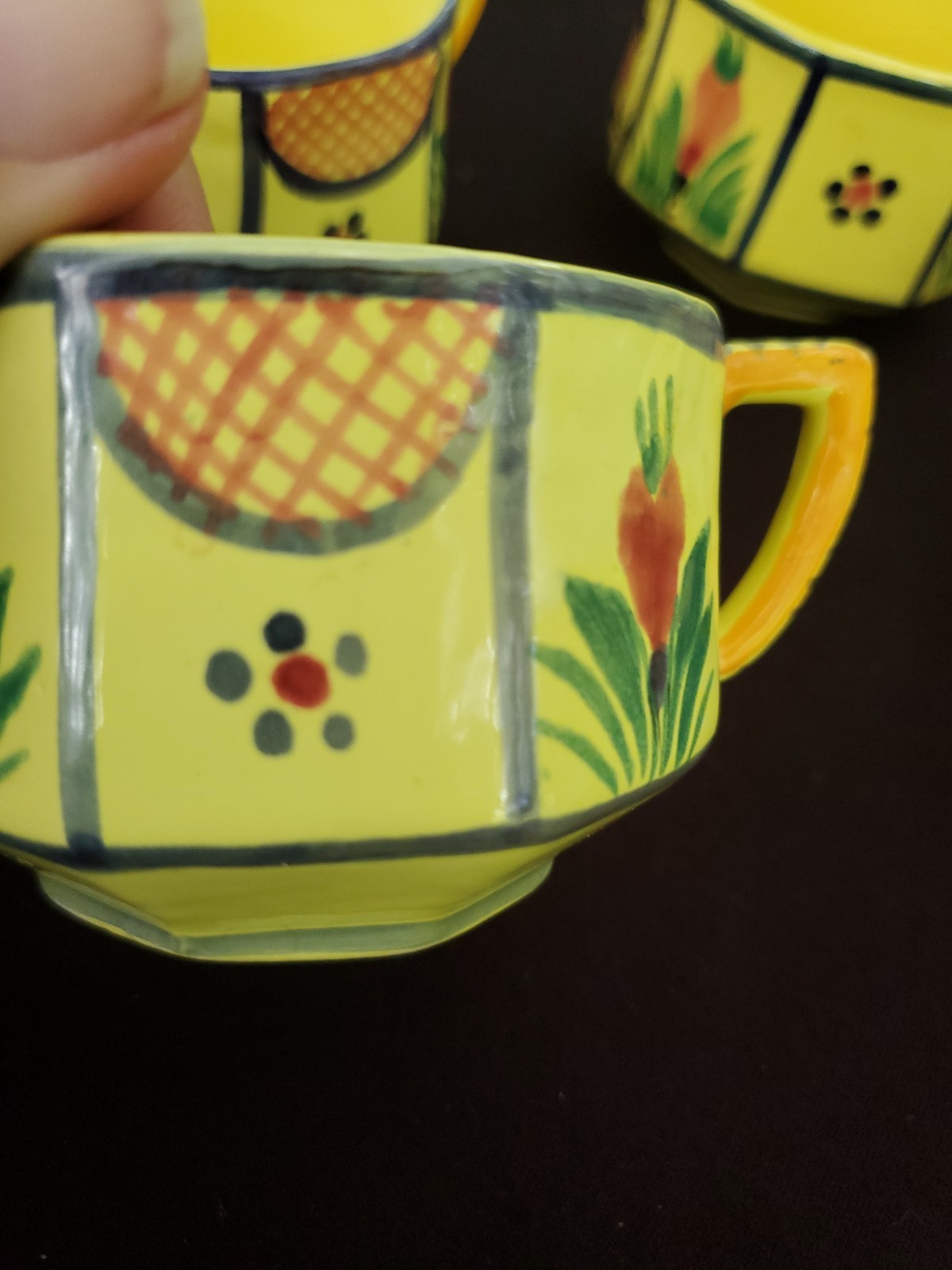 Vintage HB Quimper Soleil Yellow Cups Mugs- Set Of 4 France